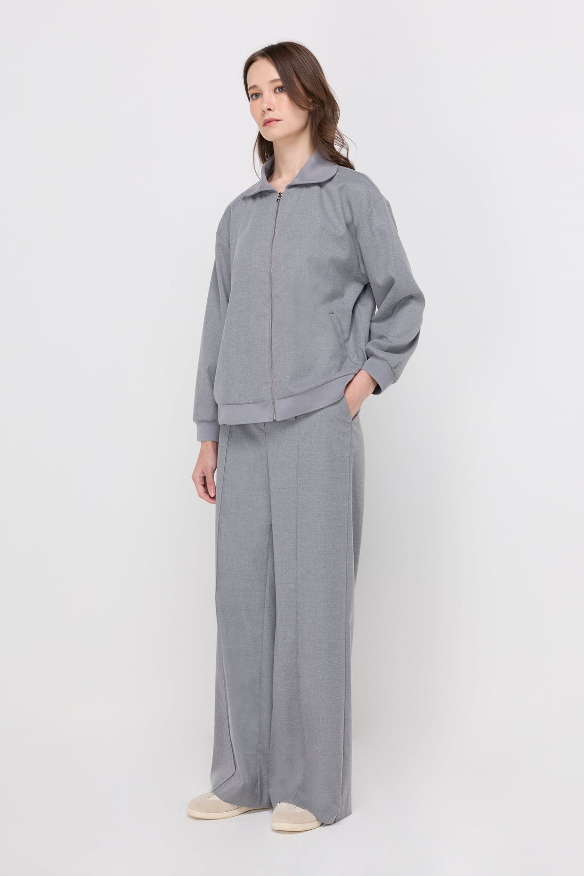 Wide-Leg Track Trousers Light Grey
