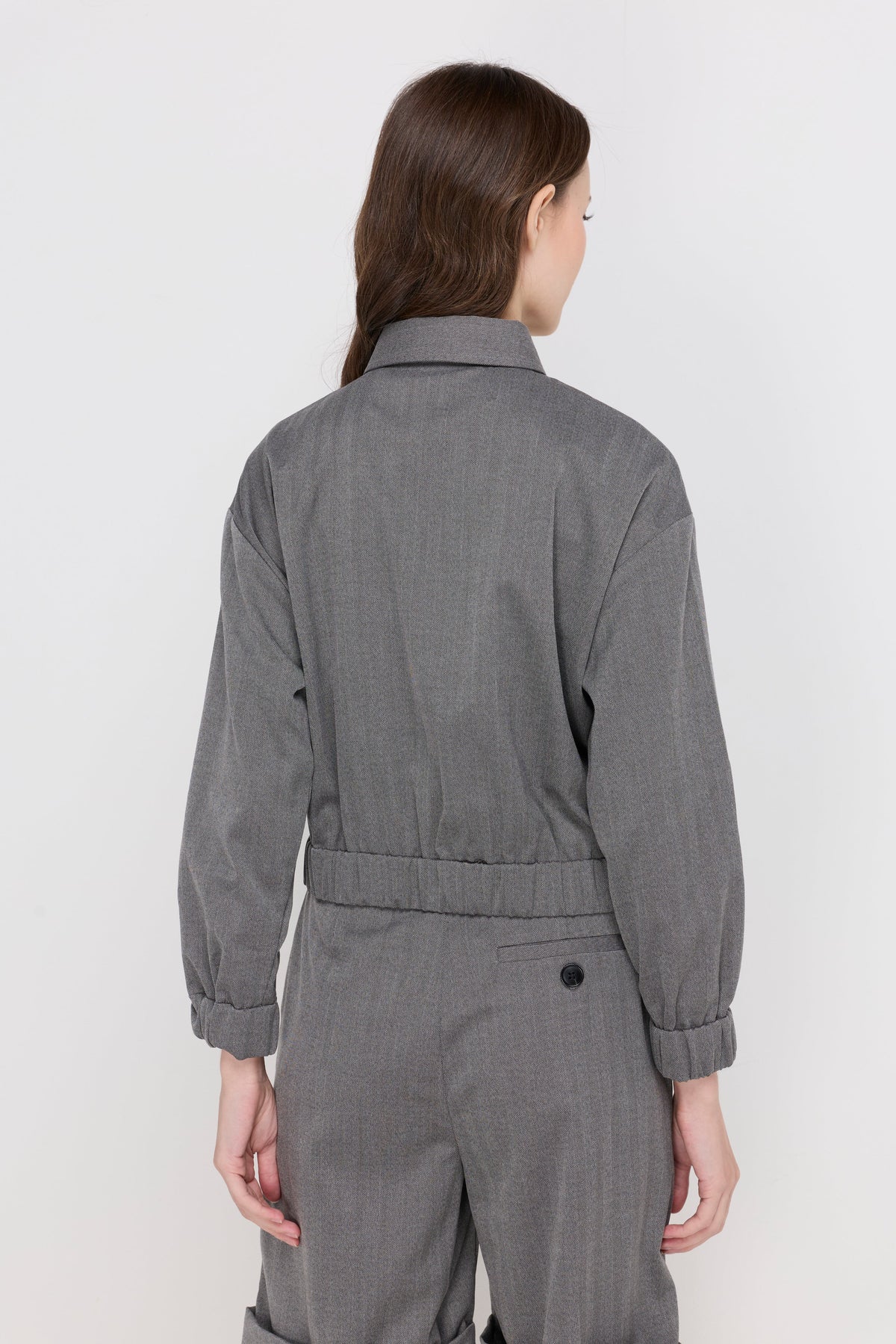 Herringbone Zip-Front Jacket Grey