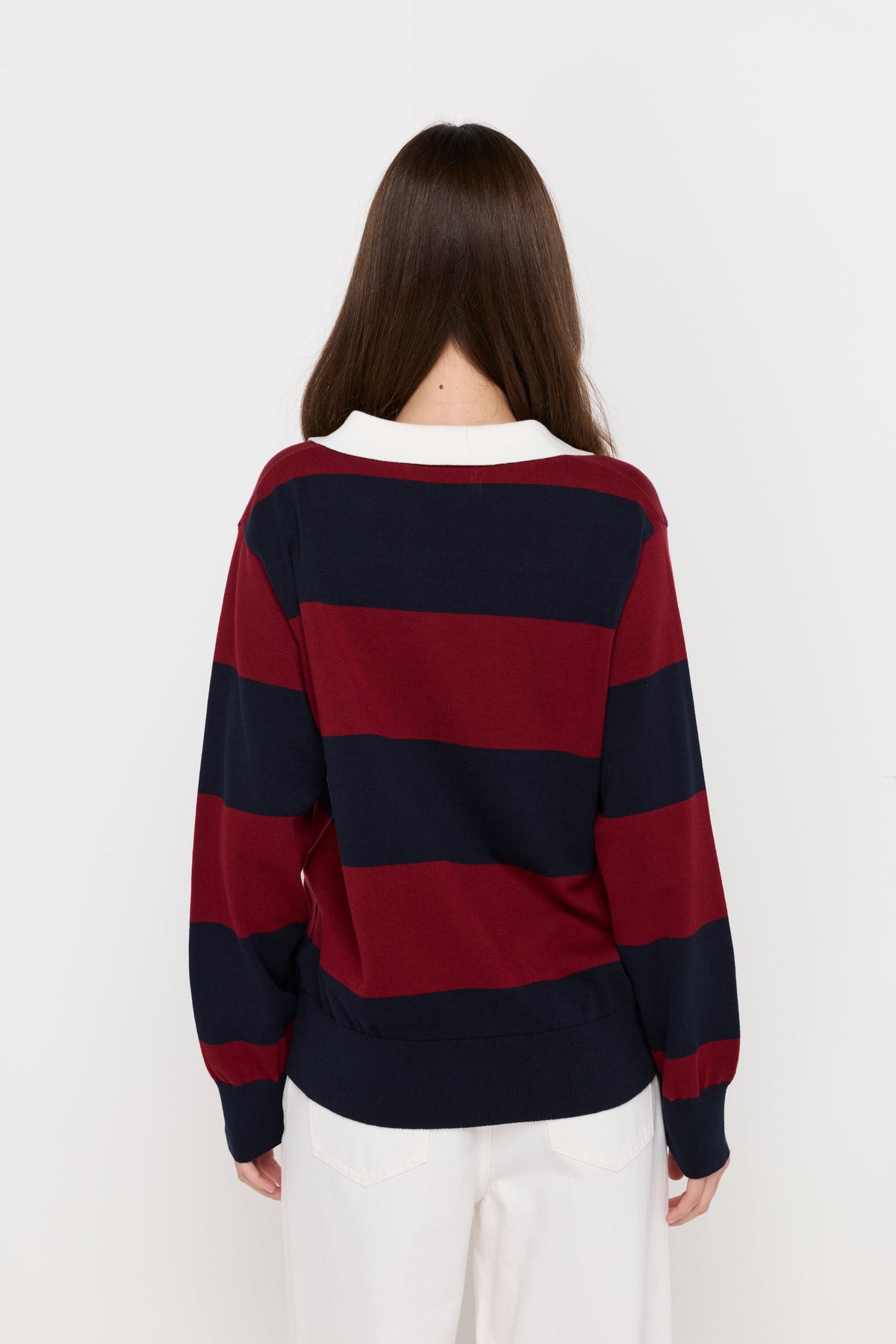 Oversized Stripe Rugby Knit Polo Shirt Striped Blue