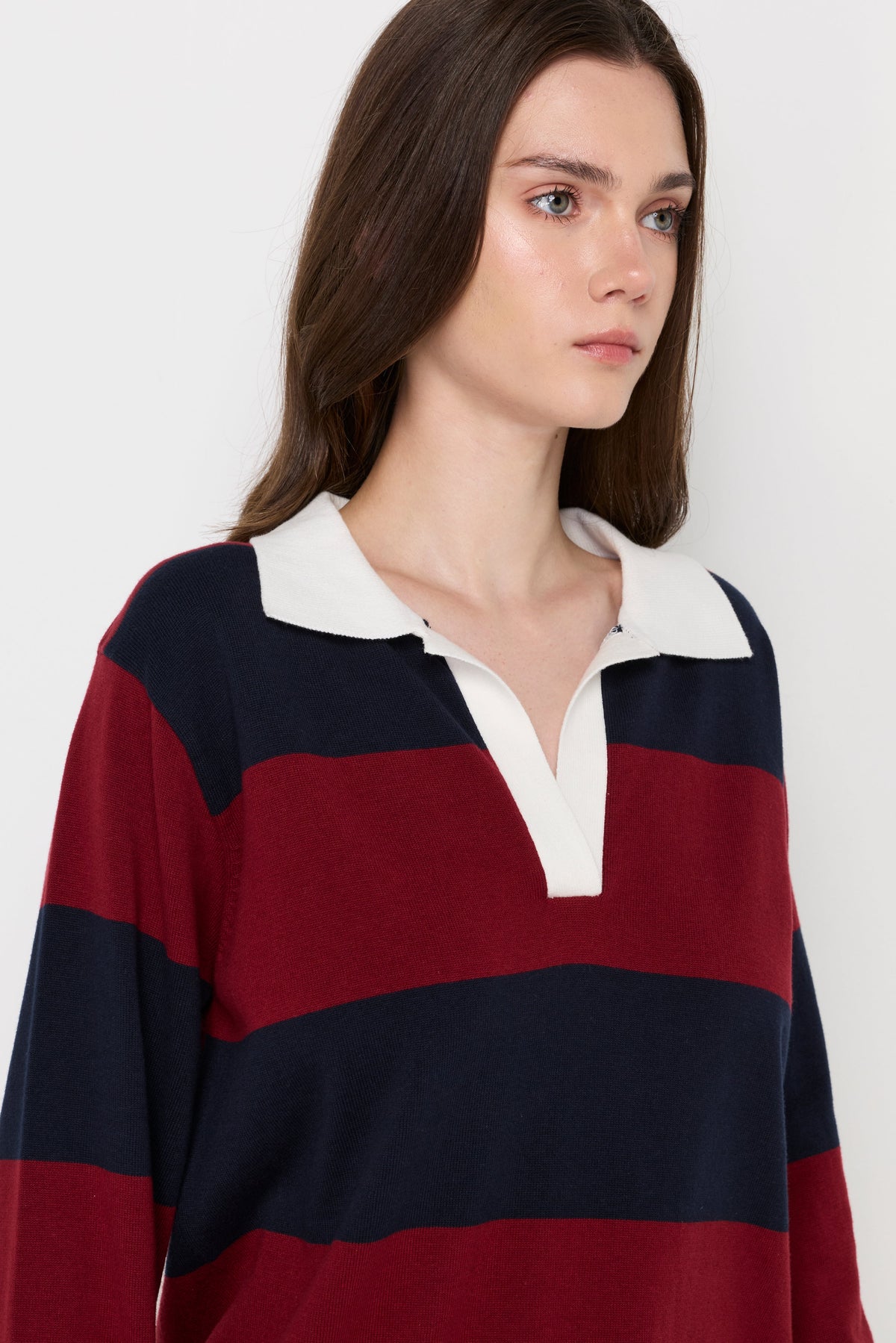 Oversized Stripe Rugby Knit Polo Shirt Striped Blue