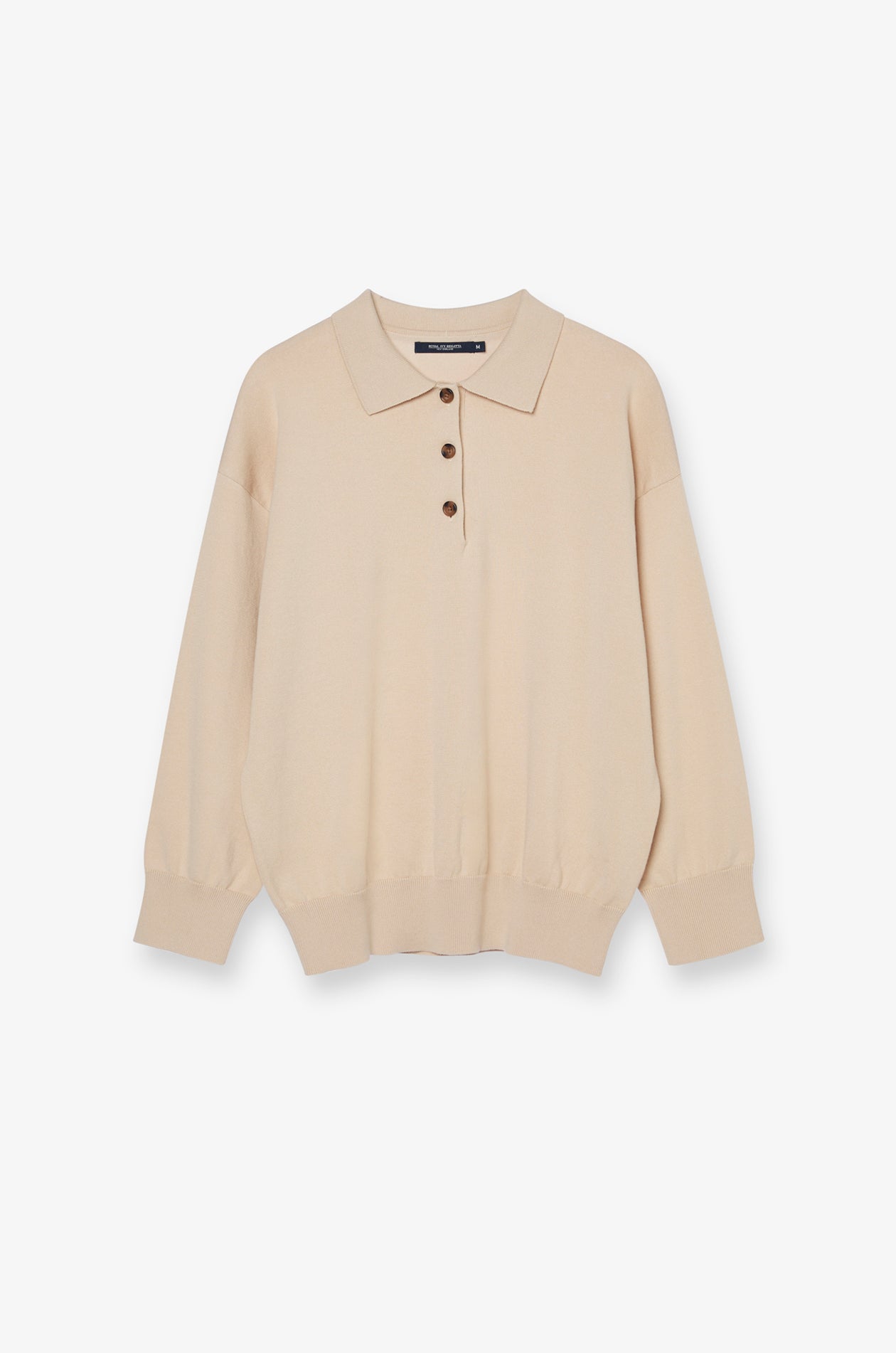 Button-Placket Knit Polo Top Beige