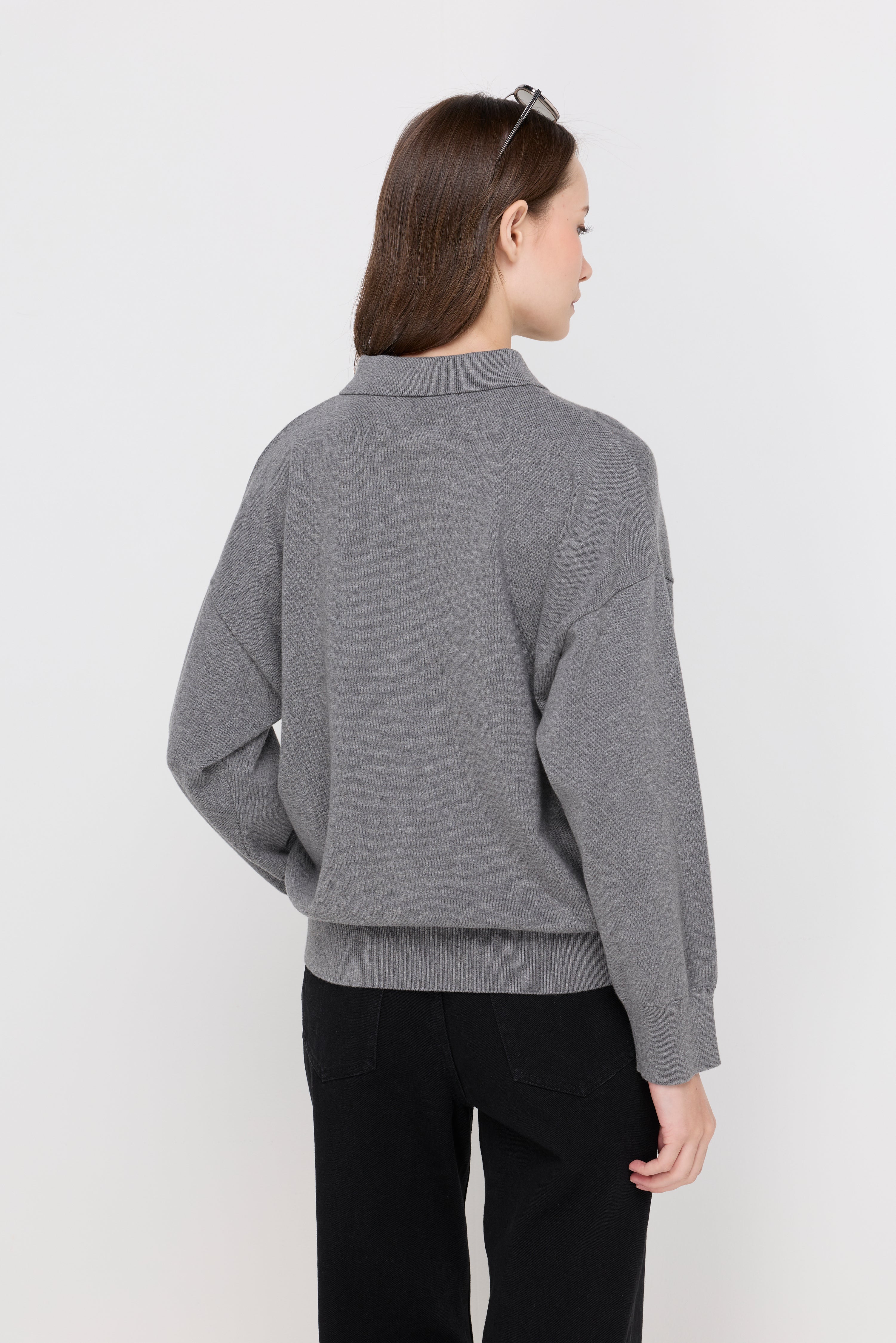 Button-Placket Knit Polo Top Black