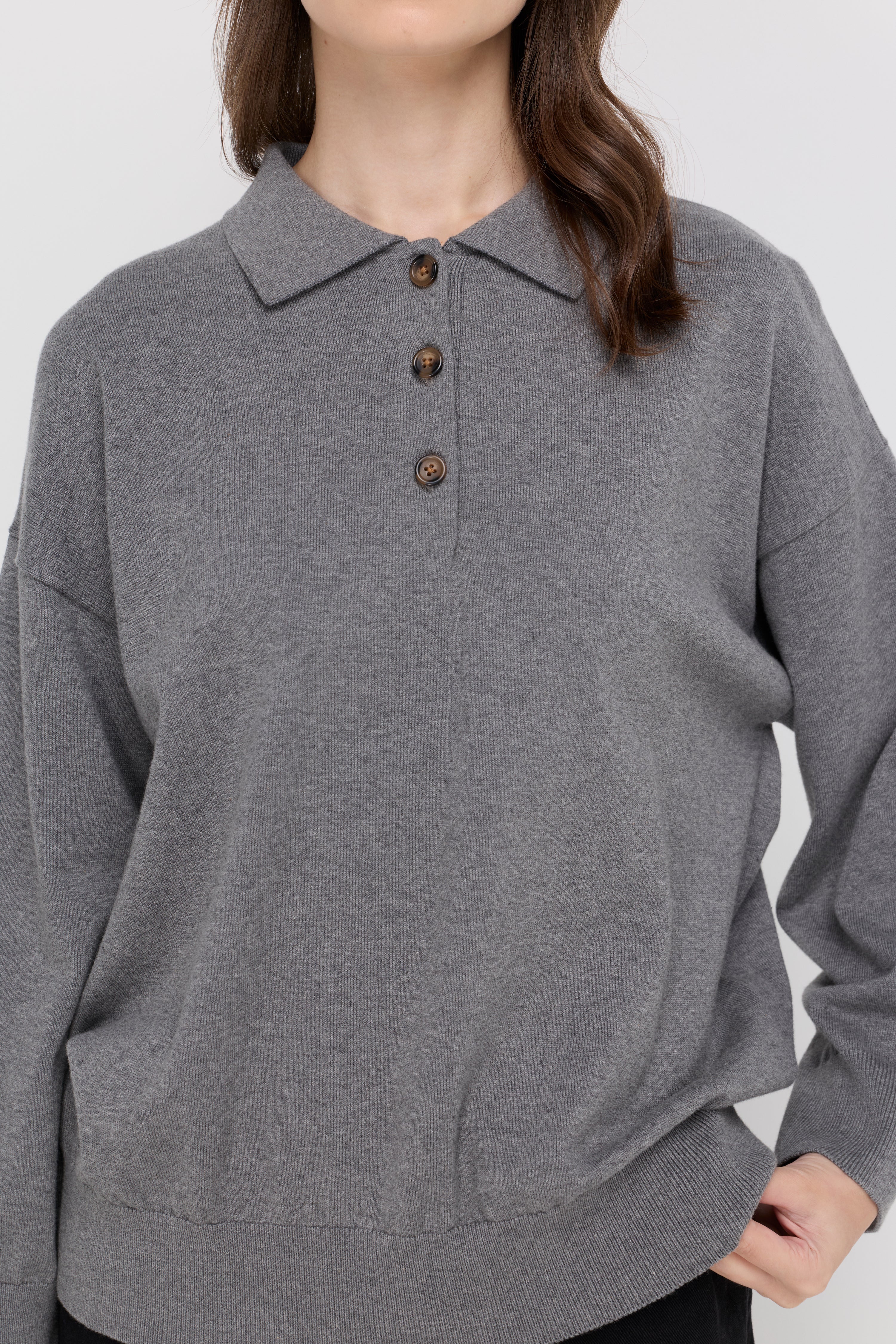 Button-Placket Knit Polo Top Black