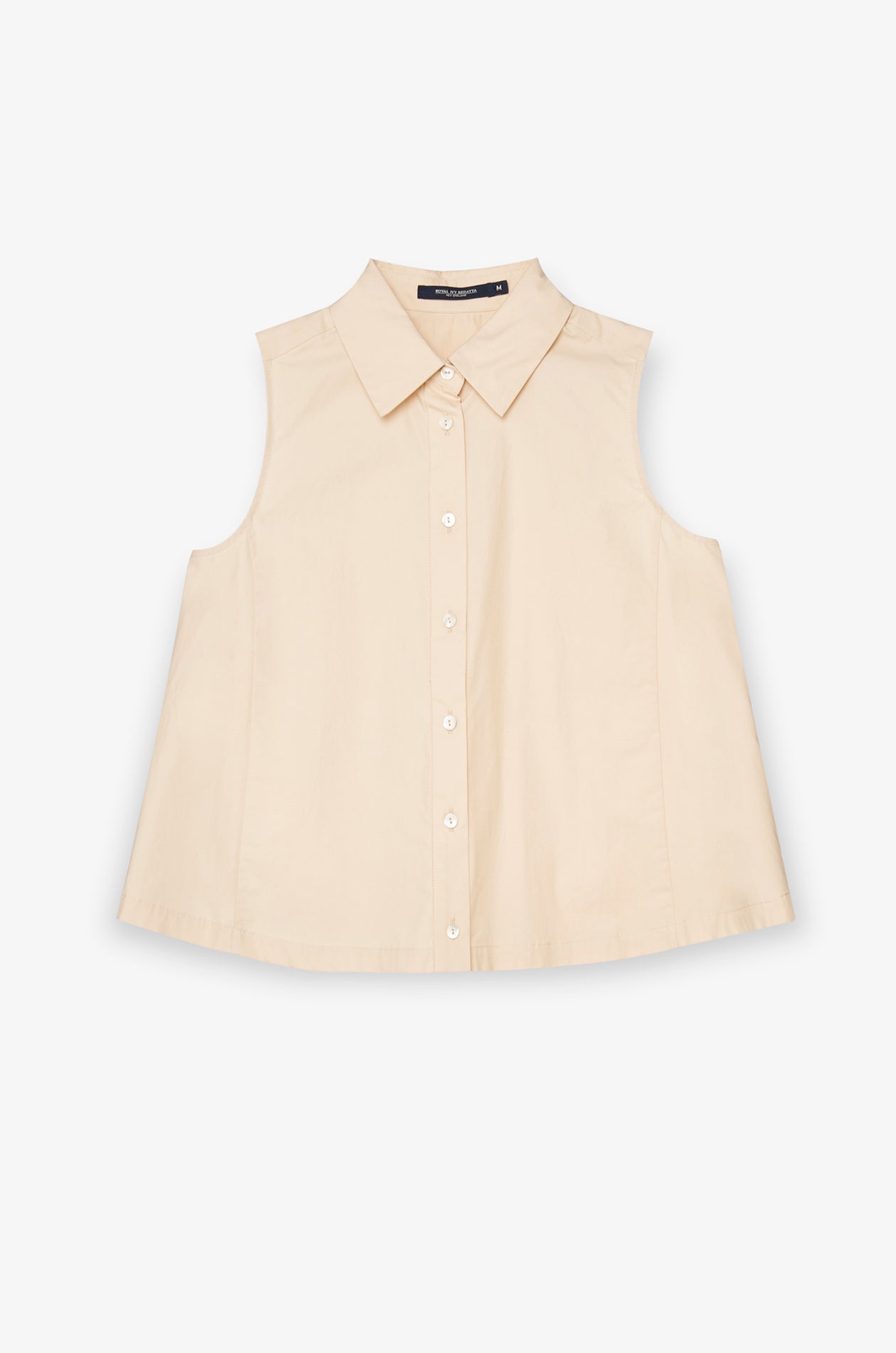 Sleeveless Cotton Puff-Shoulder Blouse Beige