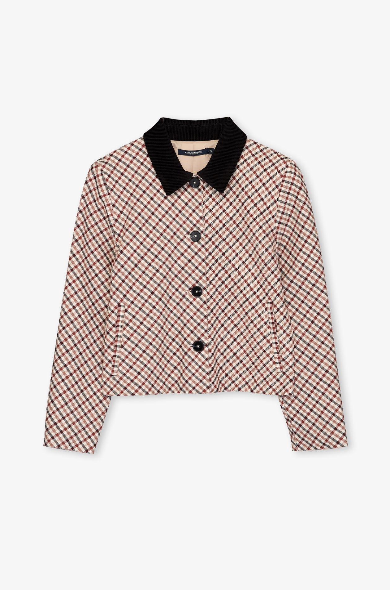 Contrast Collar Plaid Cropped Jacket Check Brown