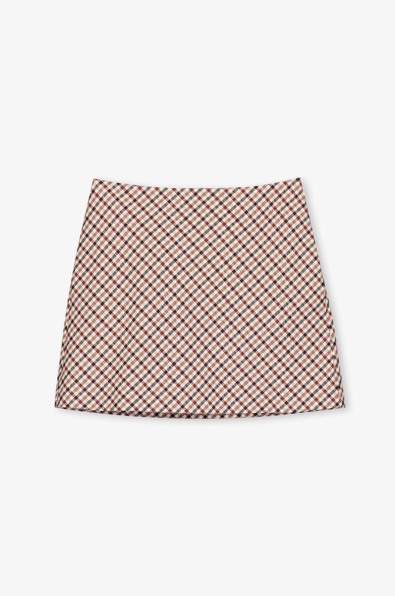 Textured Plaid A-Line Mini Skirt Check Brown