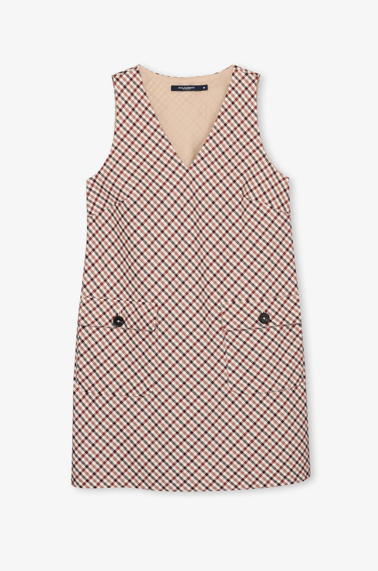 Textured Plaid V-Neck A-Line Dress Check Brown