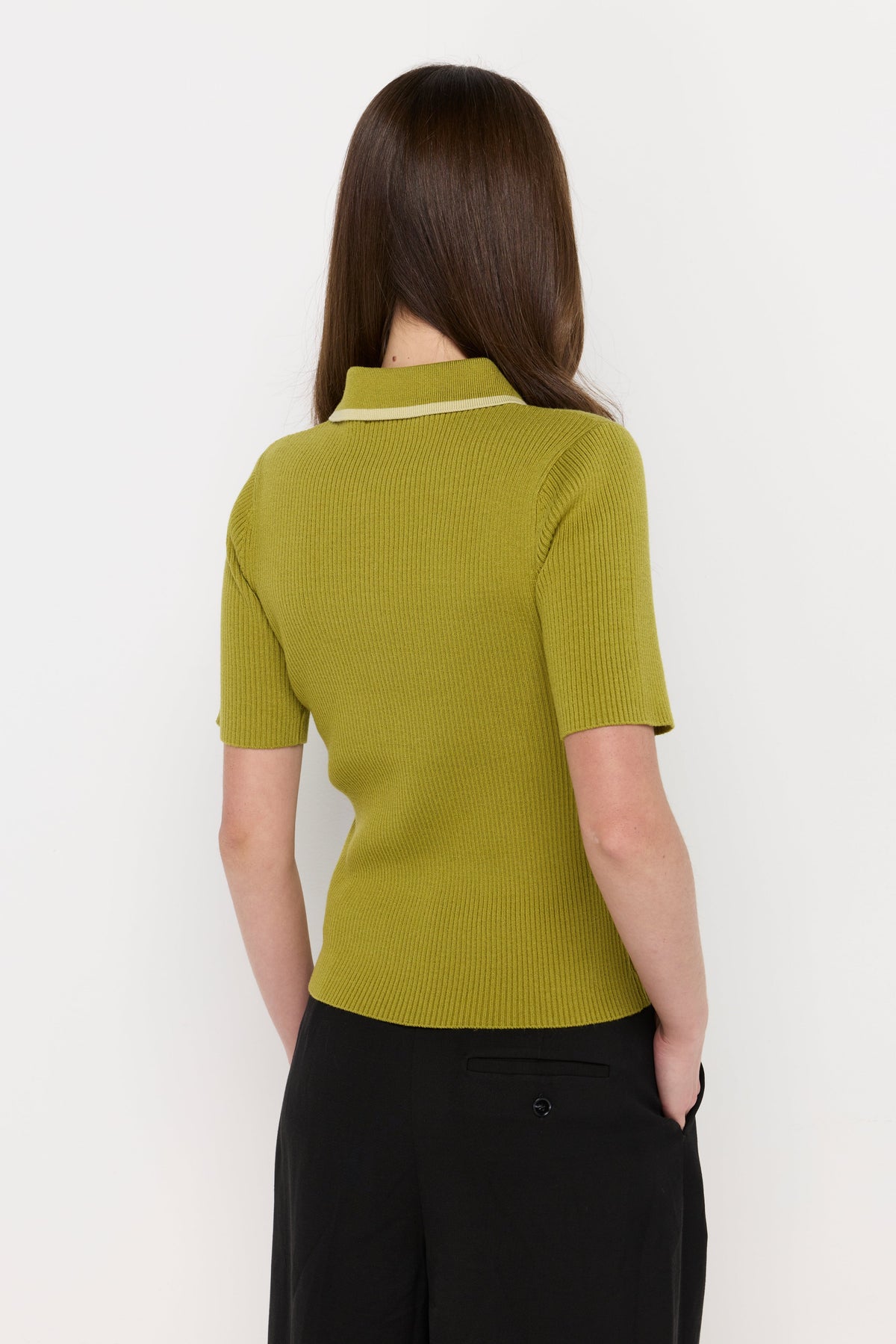 Ribbed Zip-Neck Knit Polo Green