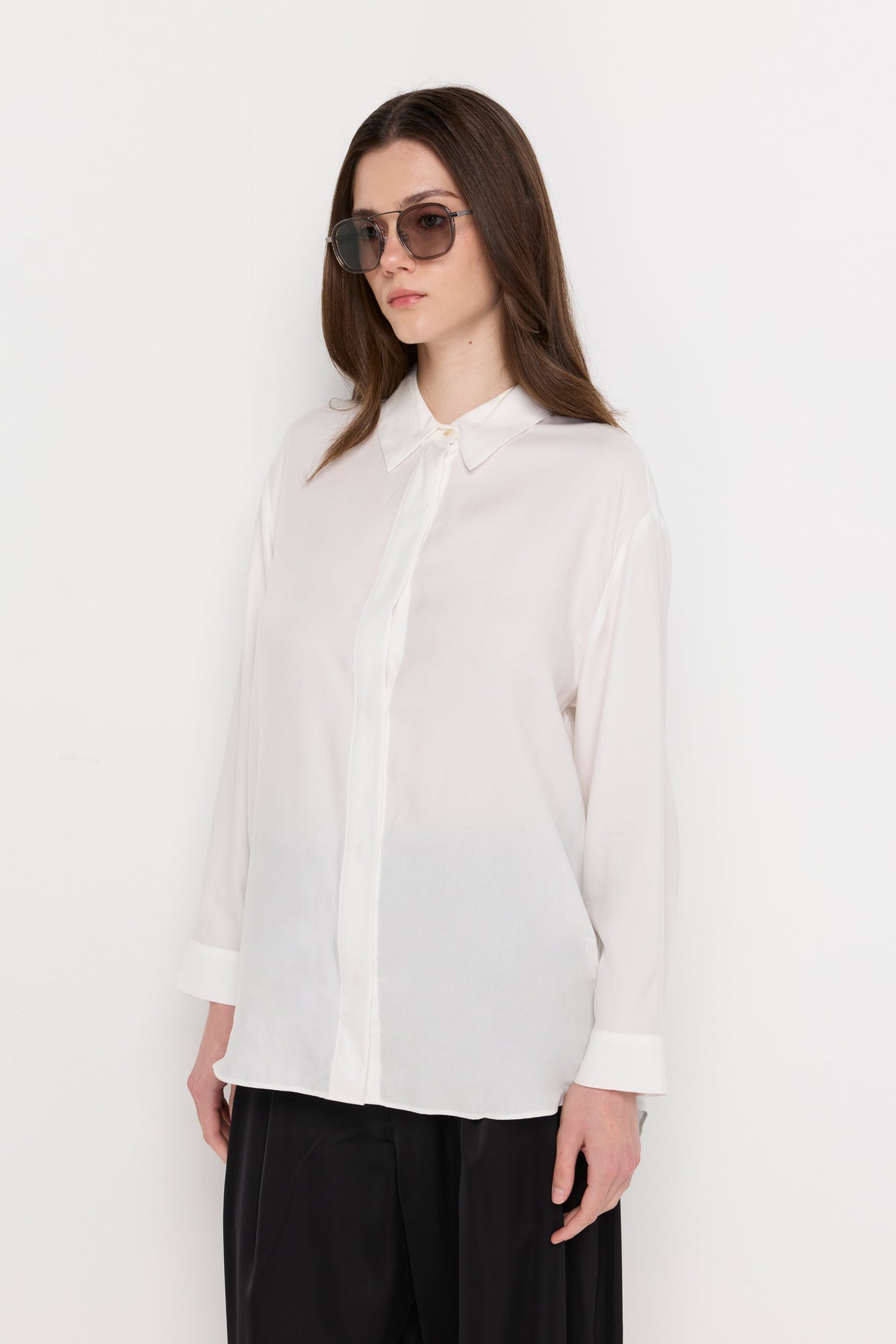 Classic Button-Front Blouse White