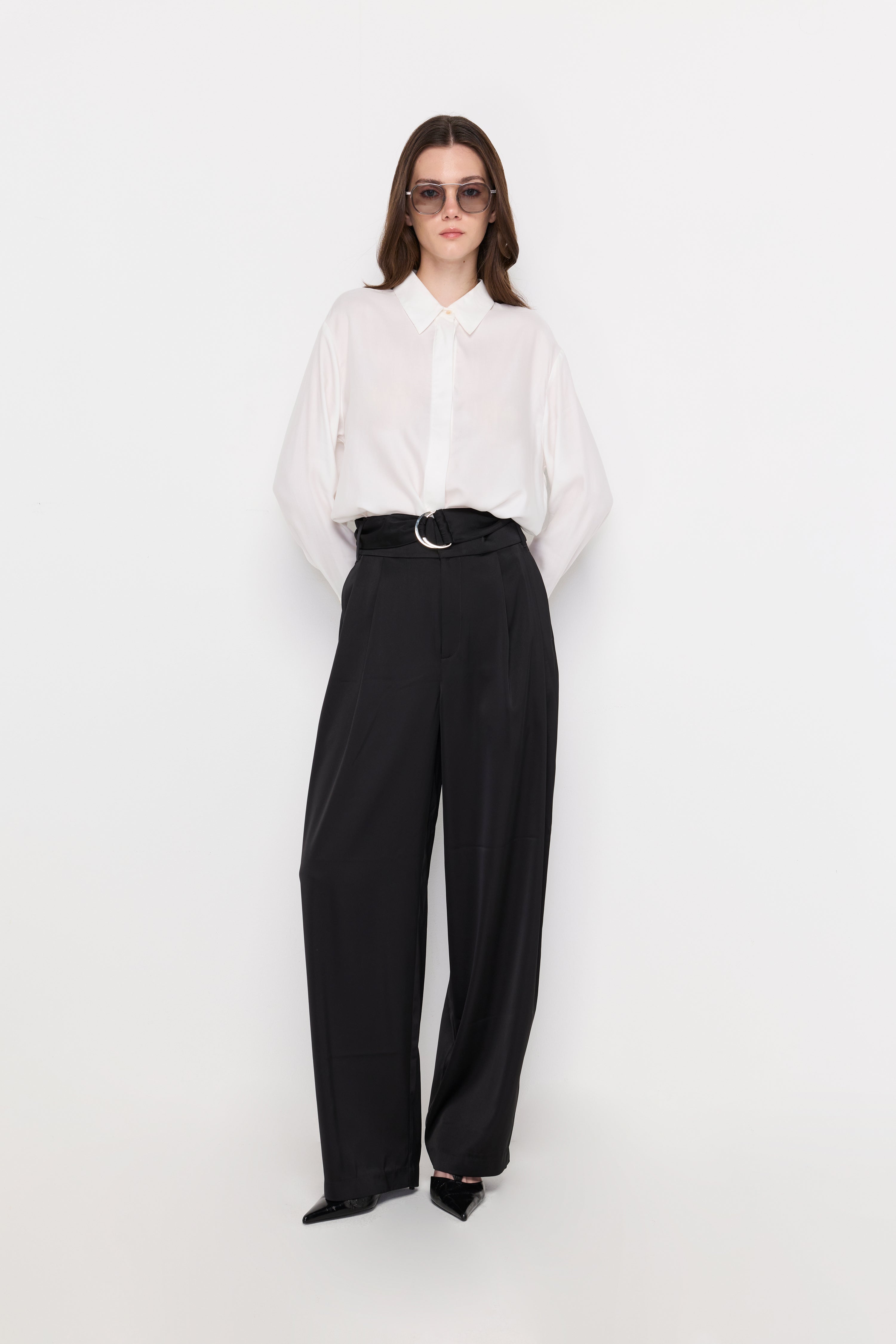 Classic Button-Front Blouse White
