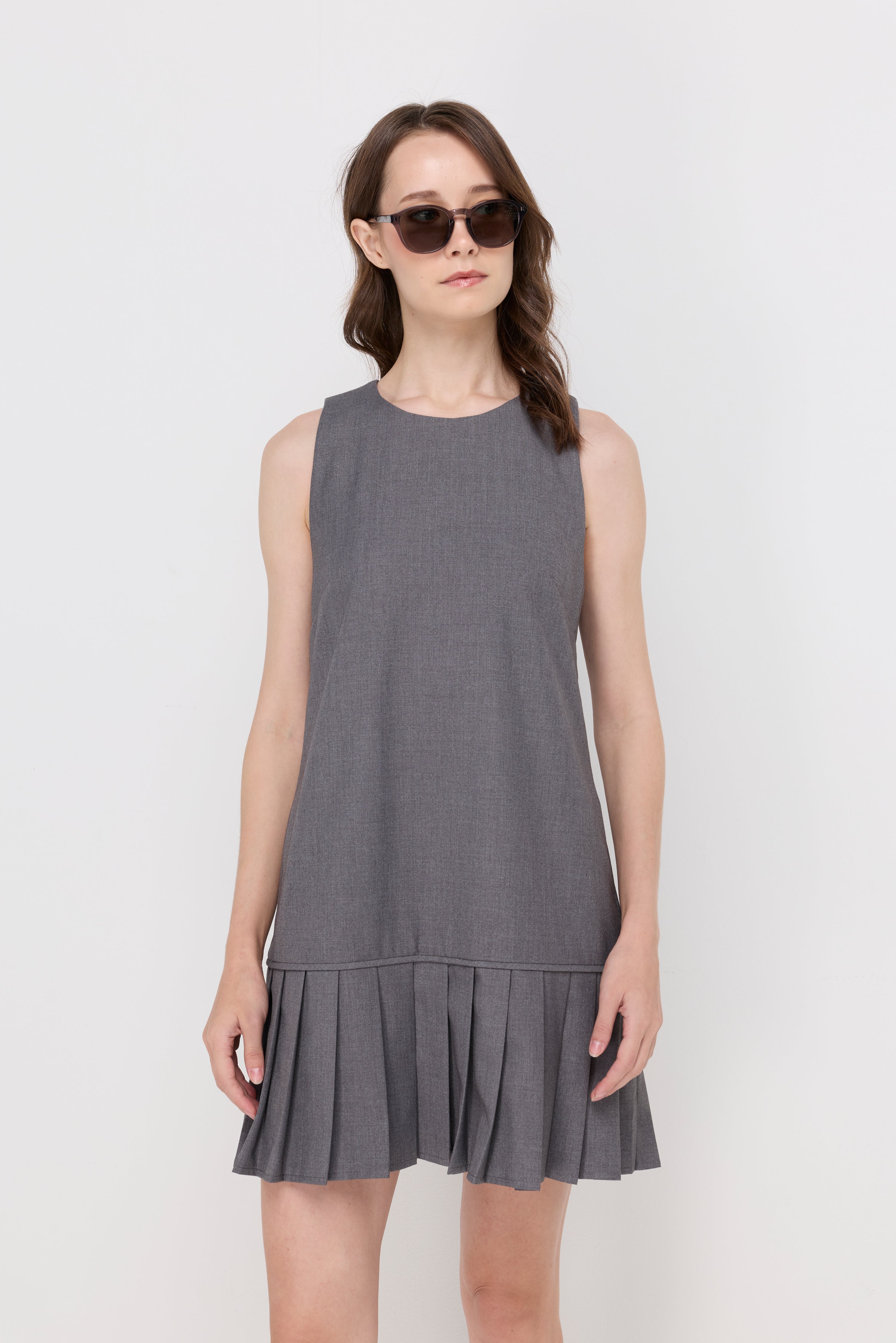 Contrast Trim Knit Mini Dress Grey
