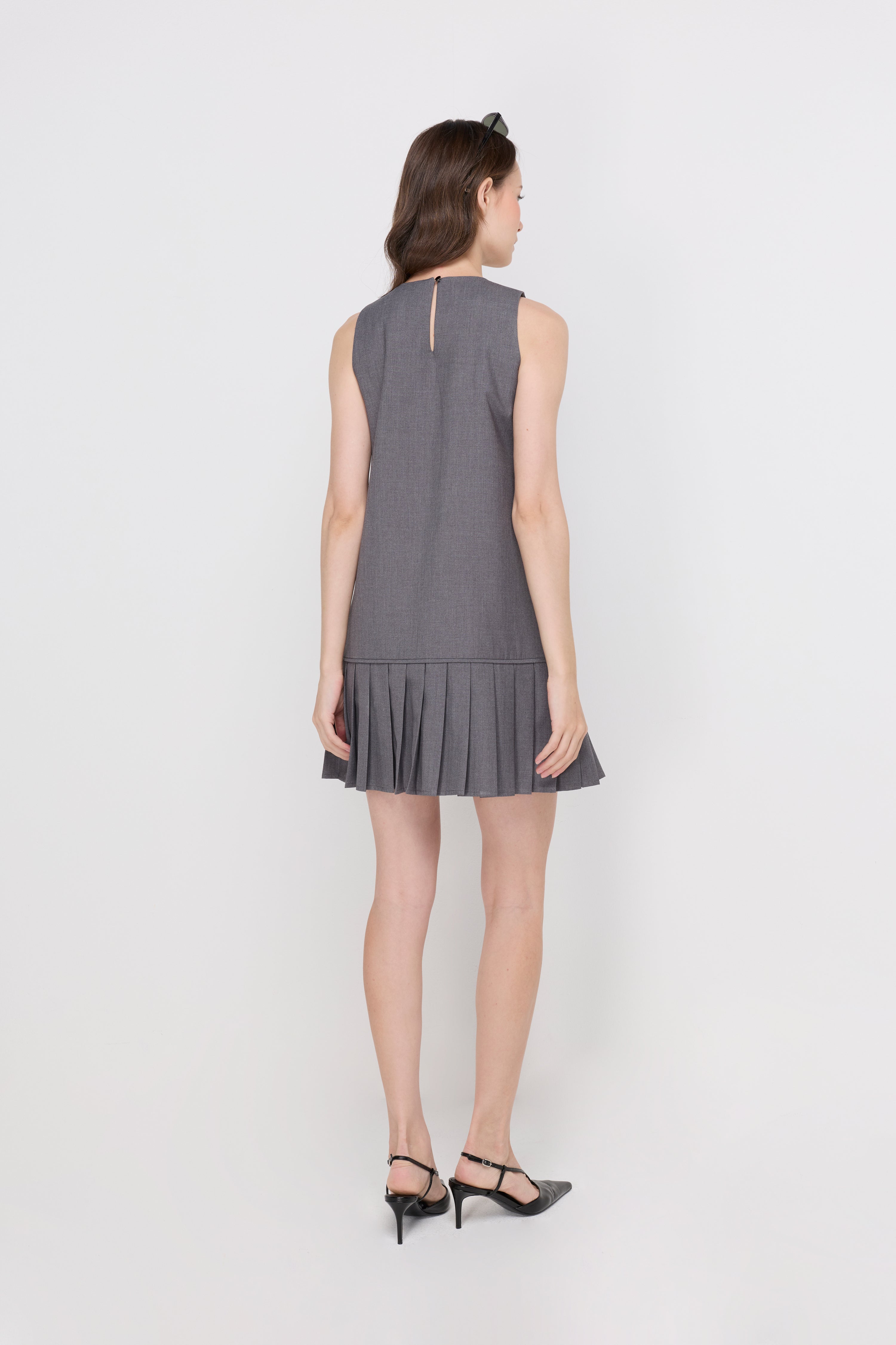 Contrast Trim Knit Mini Dress Grey
