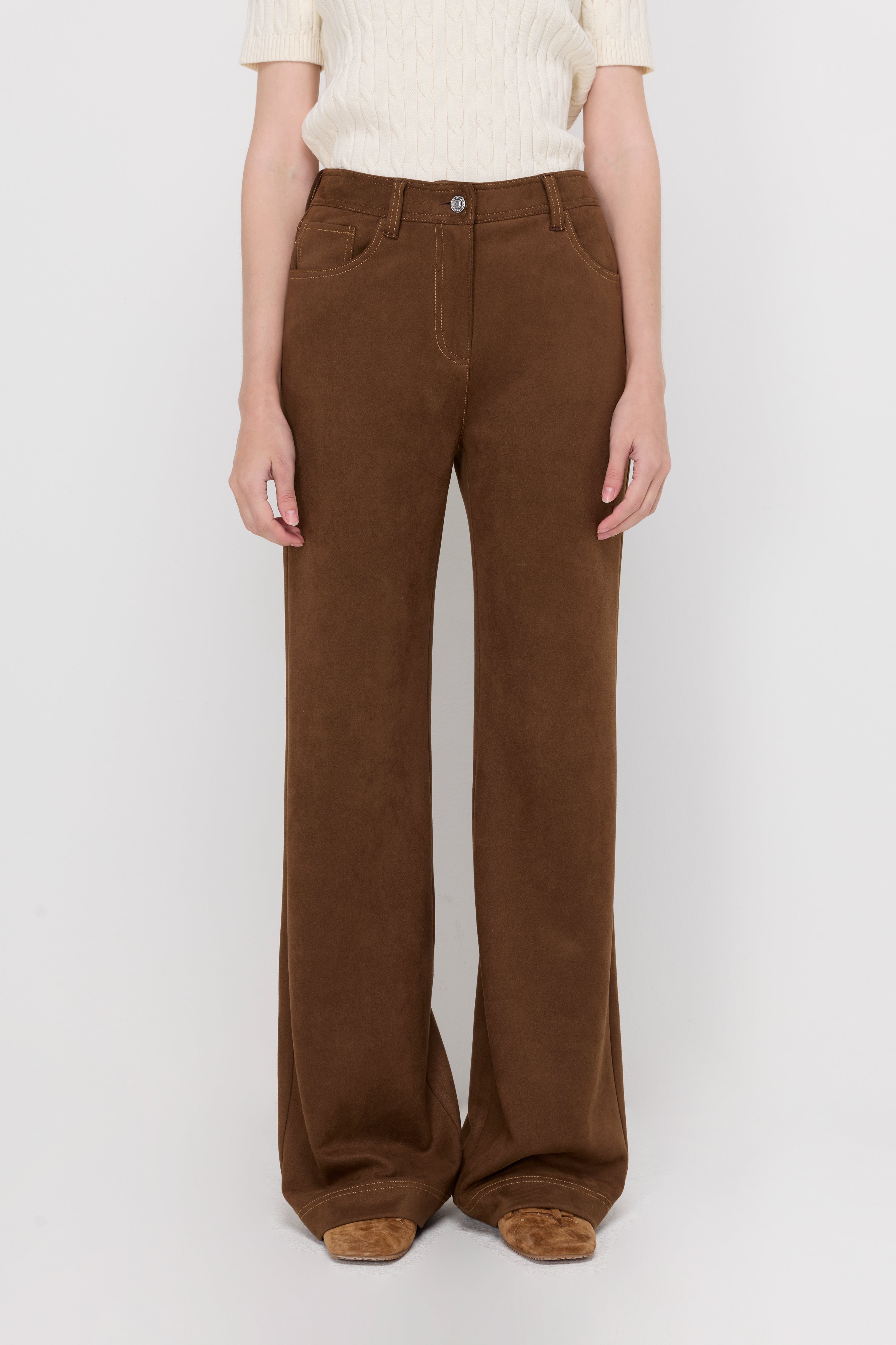 Suede Straight-Leg Trousers Dark Brown