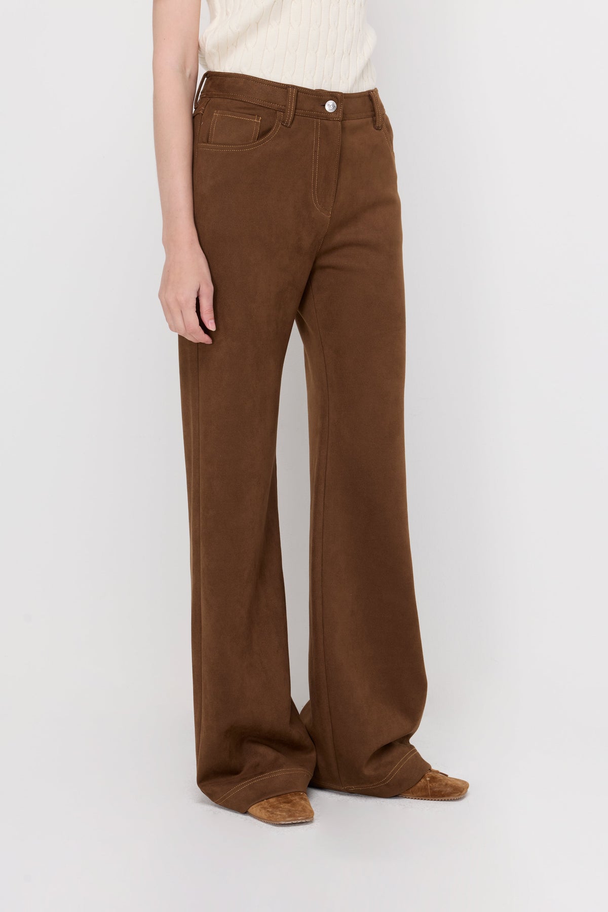 Suede Straight-Leg Trousers Dark Brown