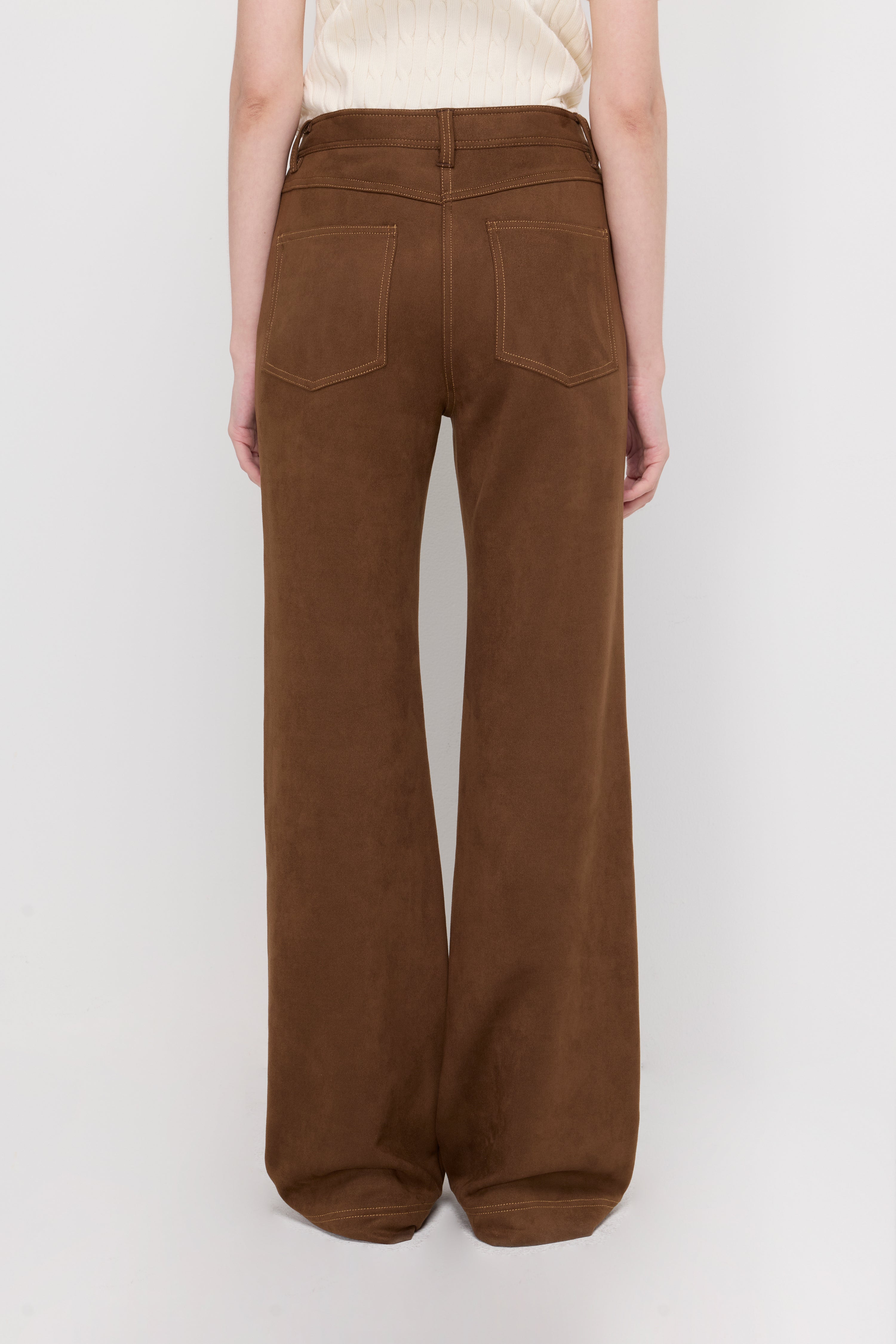 Suede Straight-Leg Trousers Dark Brown
