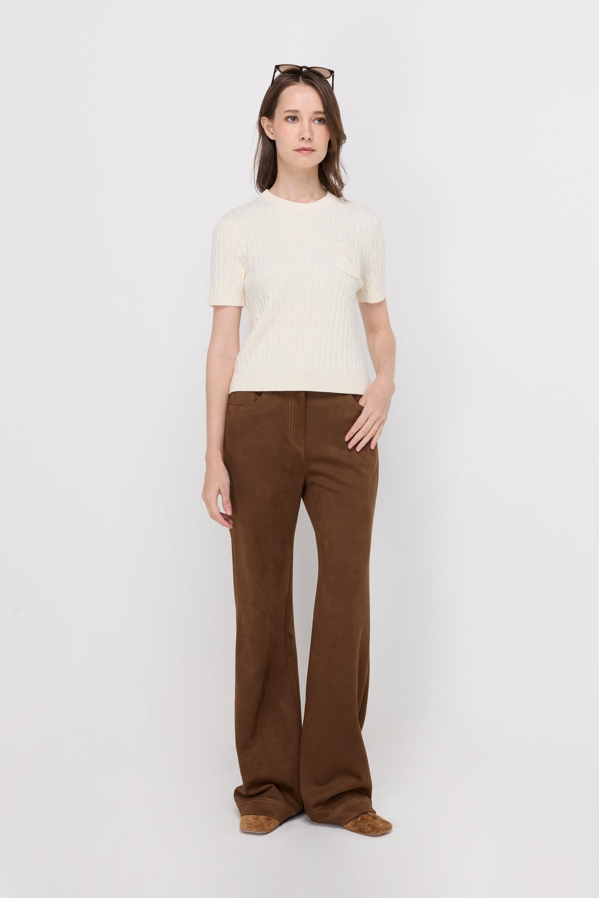 Suede Straight-Leg Trousers Dark Brown