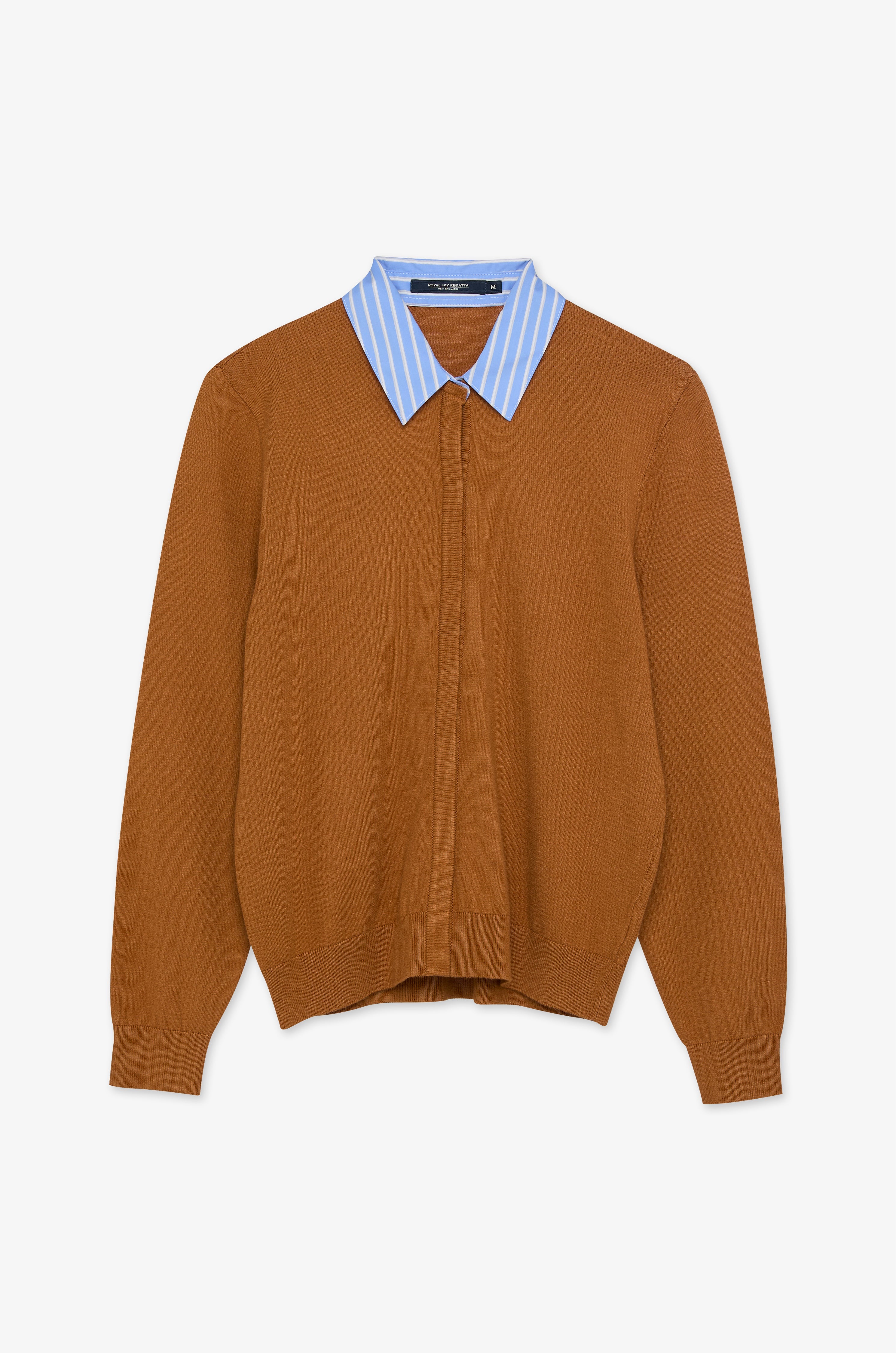 Textured Knit Collared Cardigan Brown
