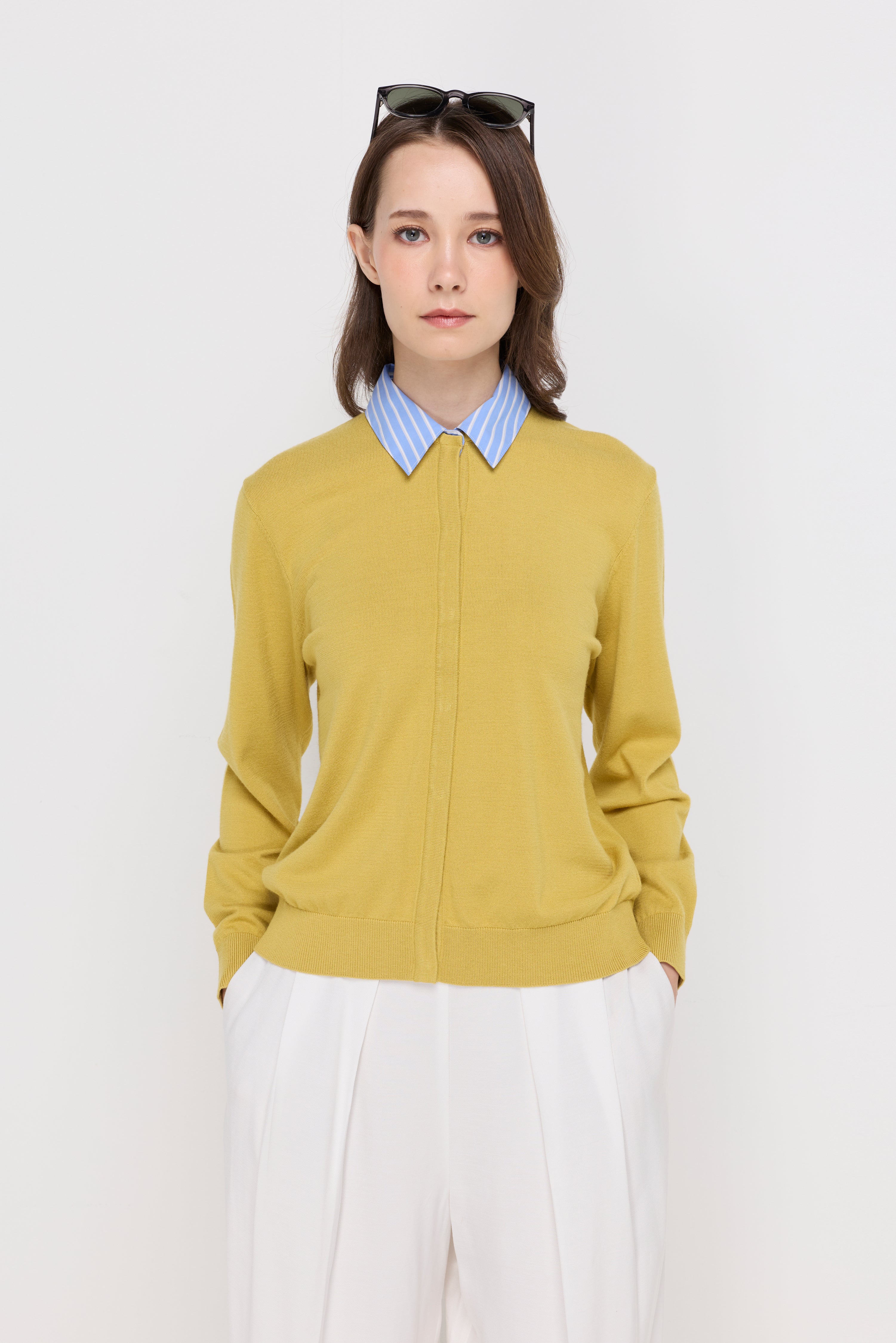 Textured Knit Collared Cardigan Green