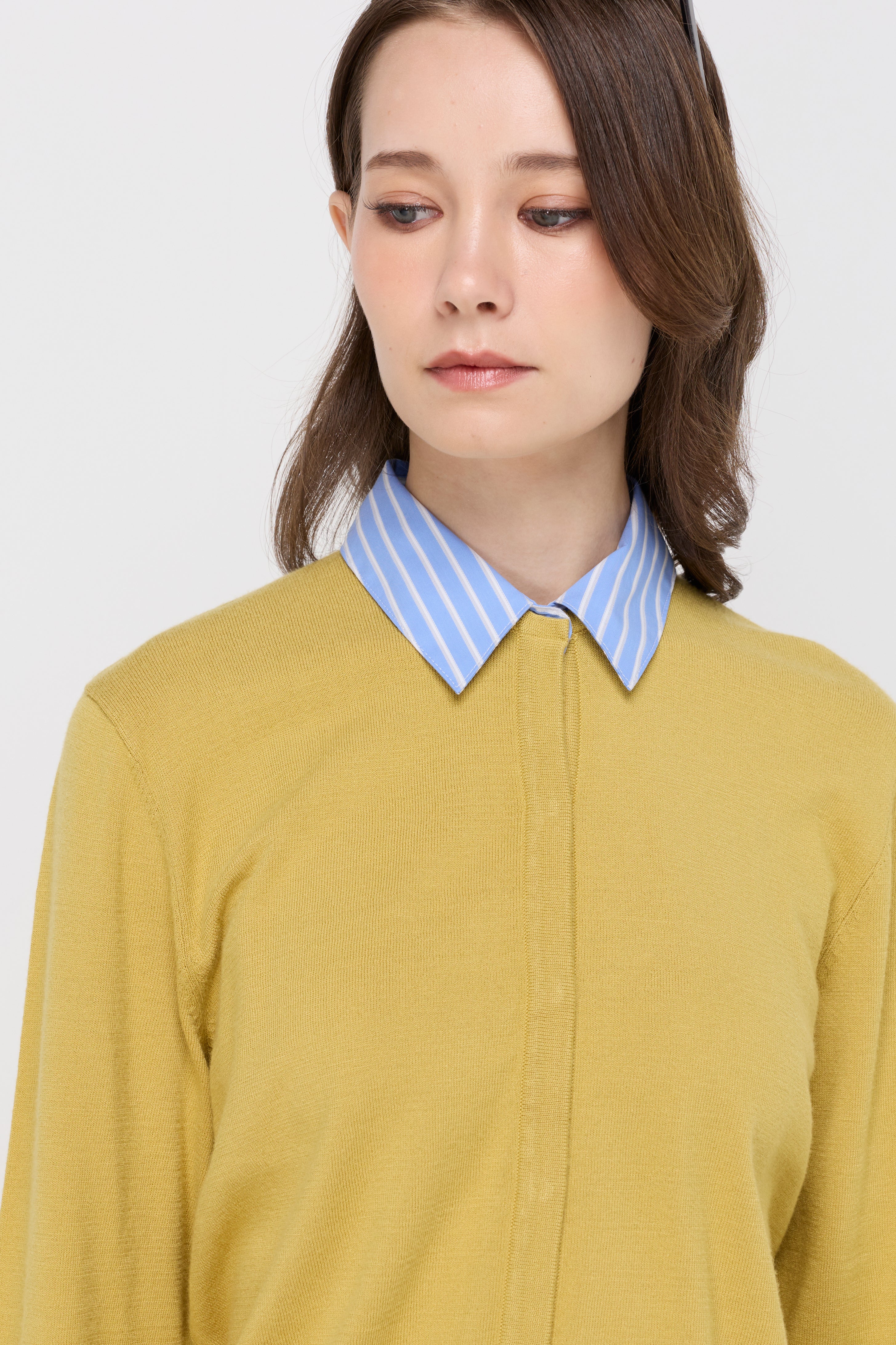Textured Knit Collared Cardigan Green