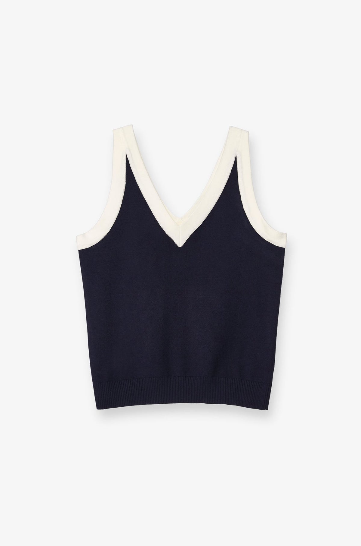 Sleeveless Ribbed Flatknit Top Navy