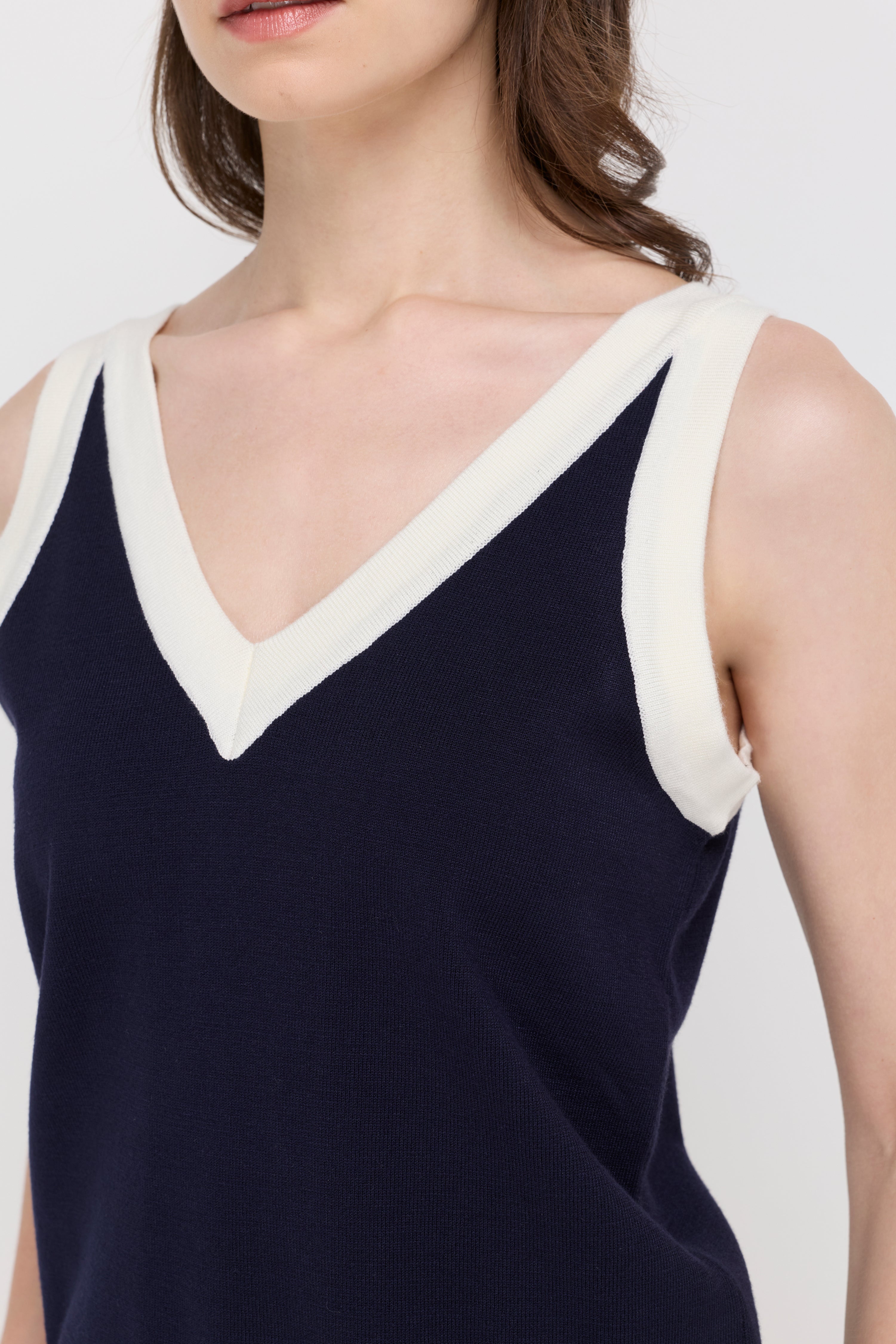 Sleeveless Ribbed Flatknit Top Navy