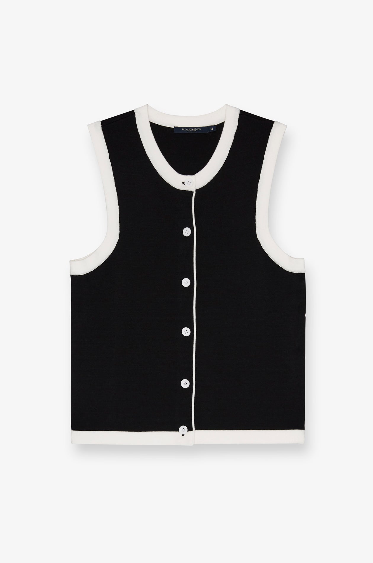 Contrast Trim Button-Front Knit Vest Black