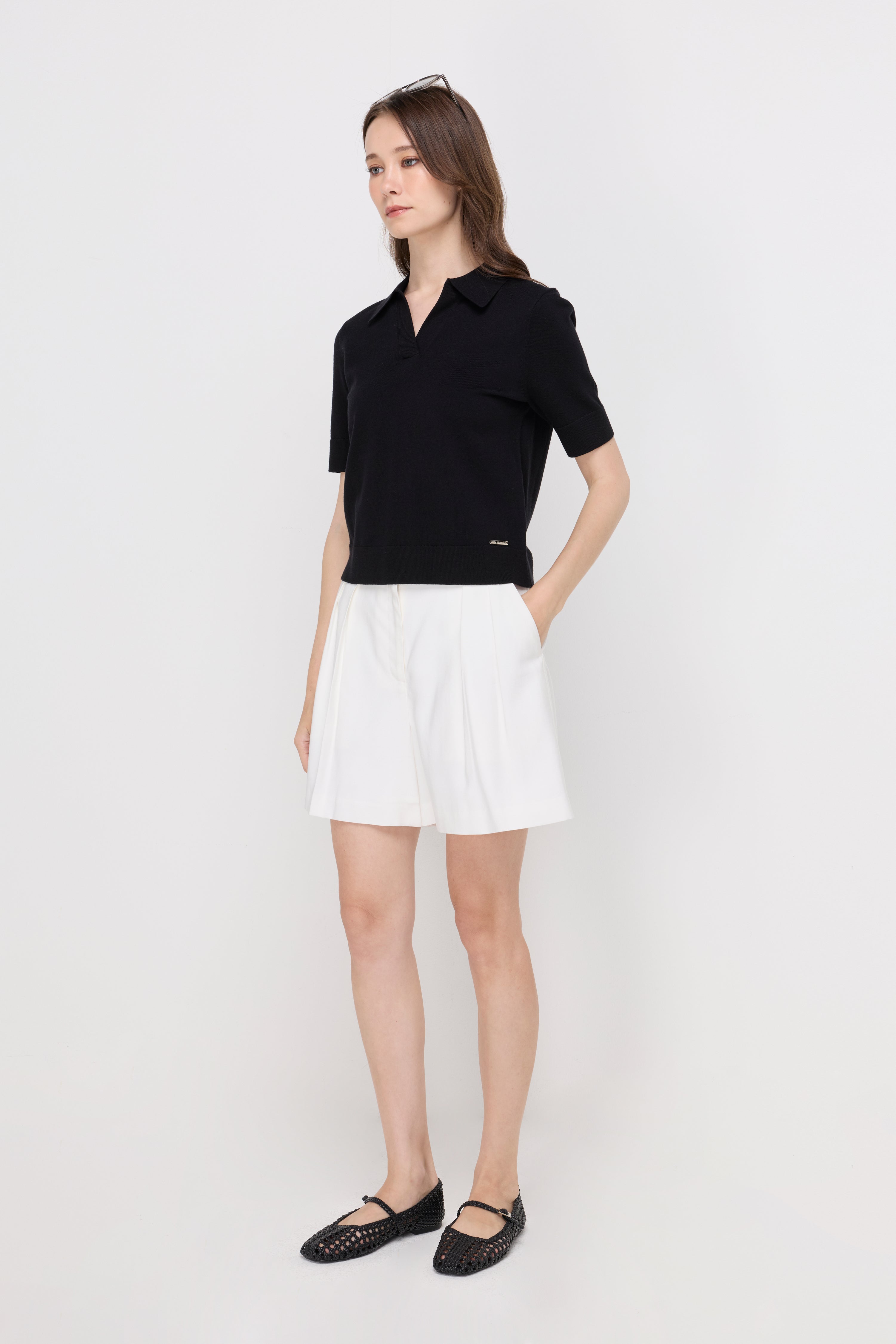 Pleated Tailored Shorts Off-White