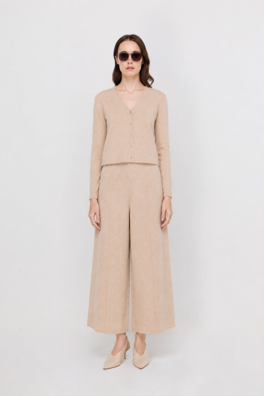 Contrast Trim V-Neck Knit Cardigan Brown