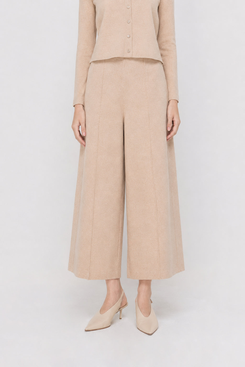 Wide-Leg Knit Trousers Brown