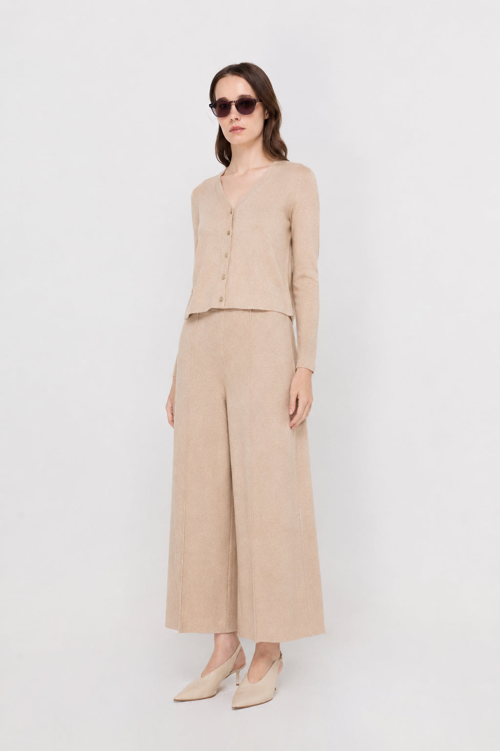 Wide-Leg Knit Trousers Brown
