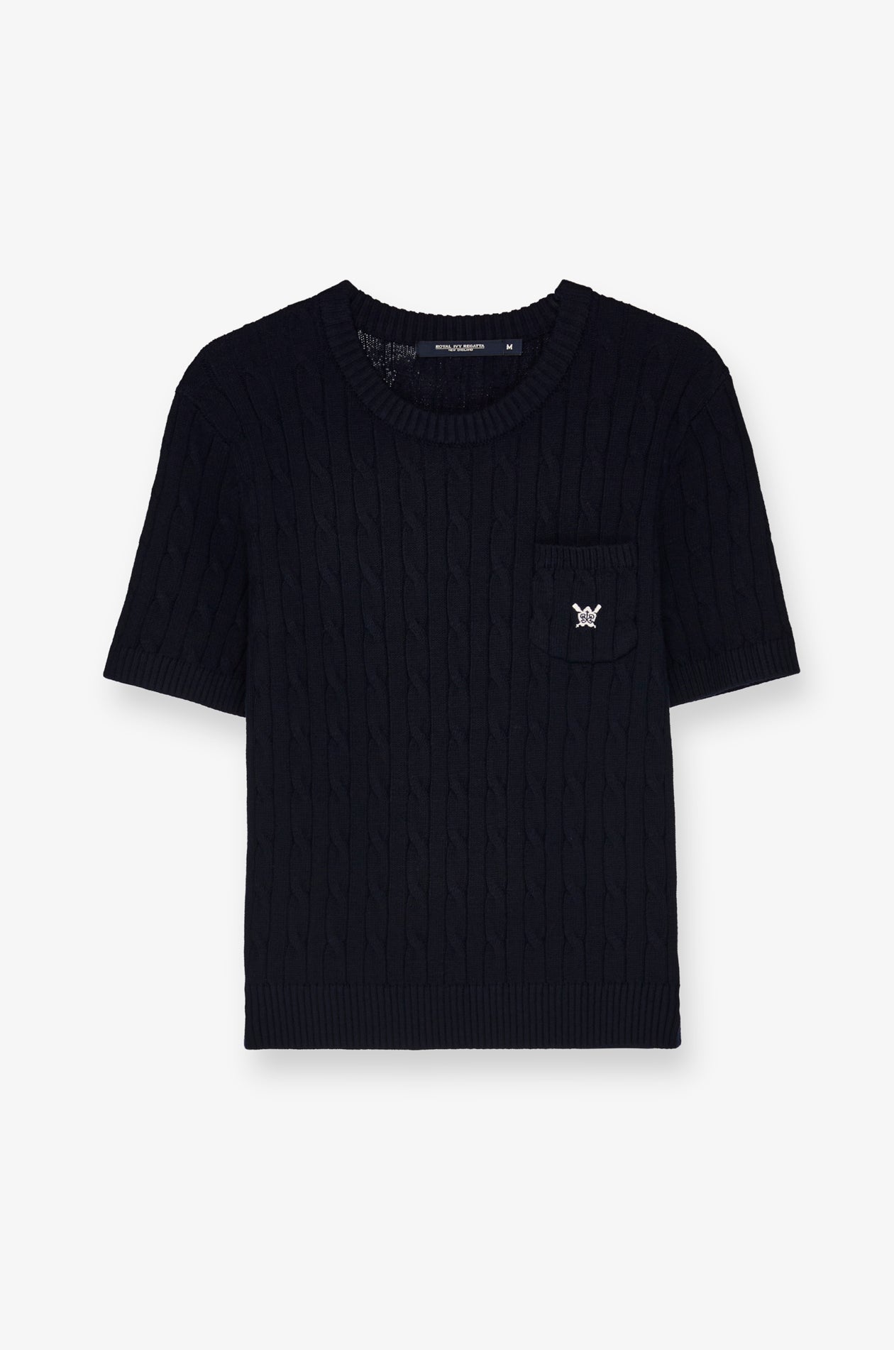 Cable Knit Crew Neck Top Navy