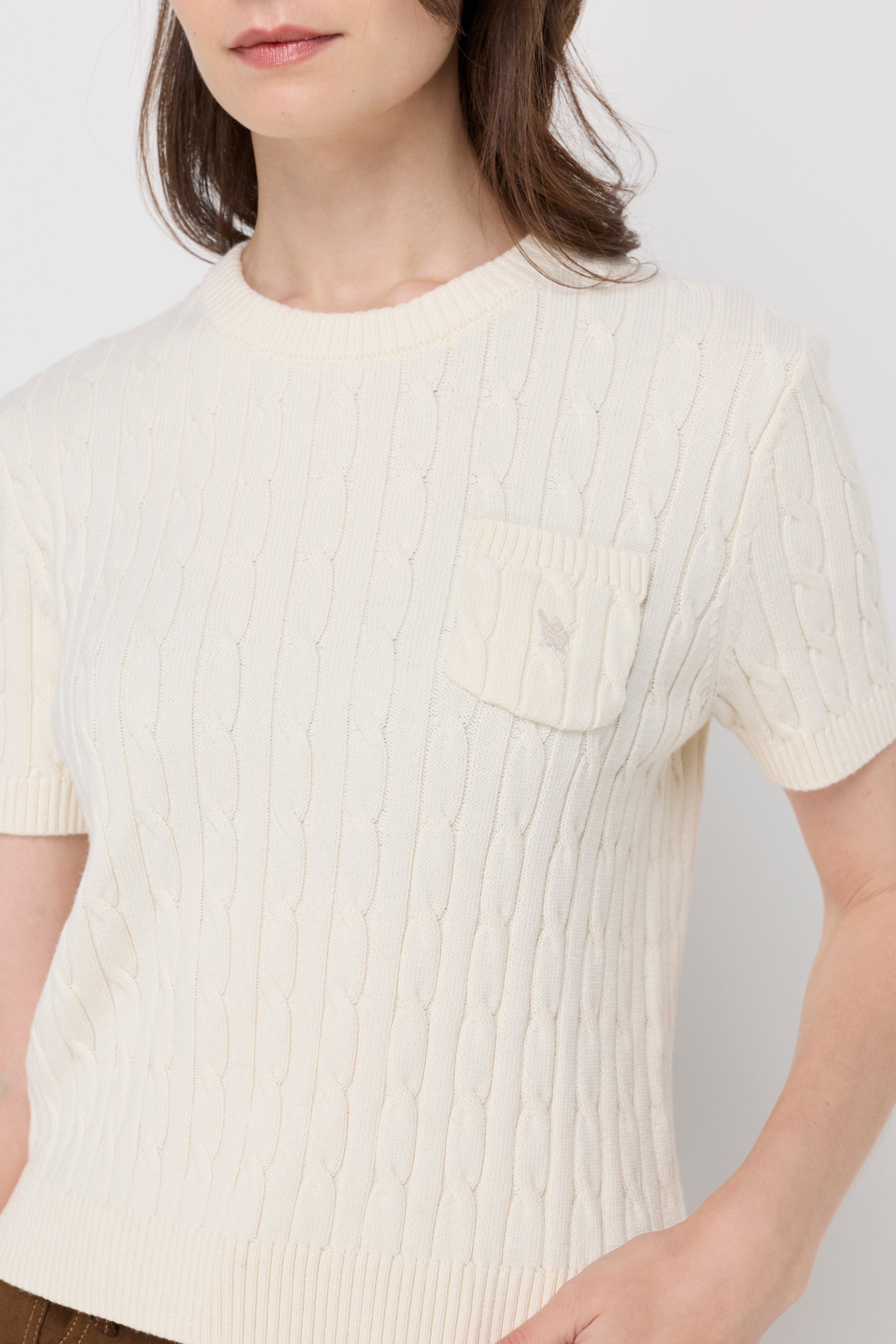 Cable Knit Crew Neck Top Cream