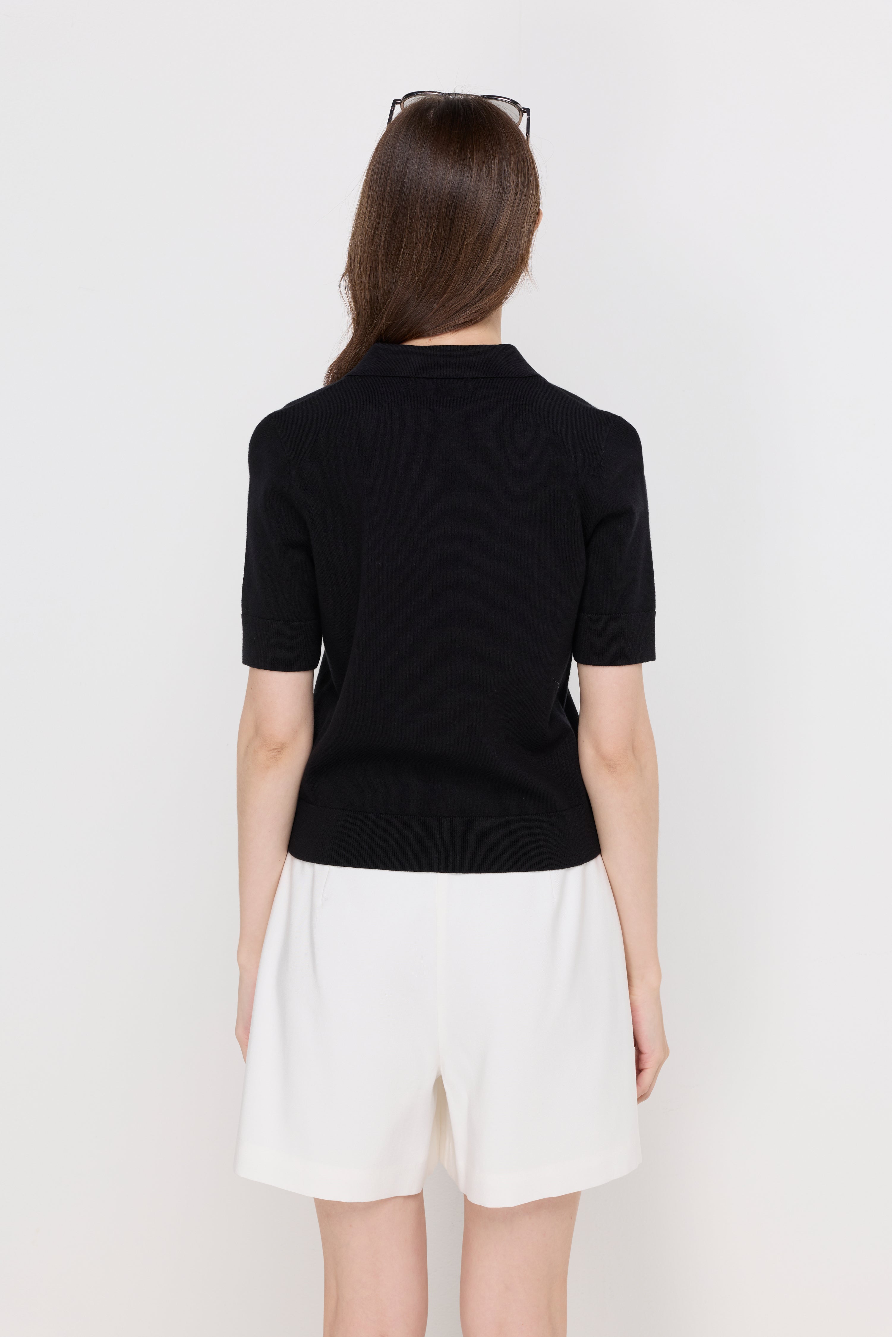 Textured Knit Polo Top Black