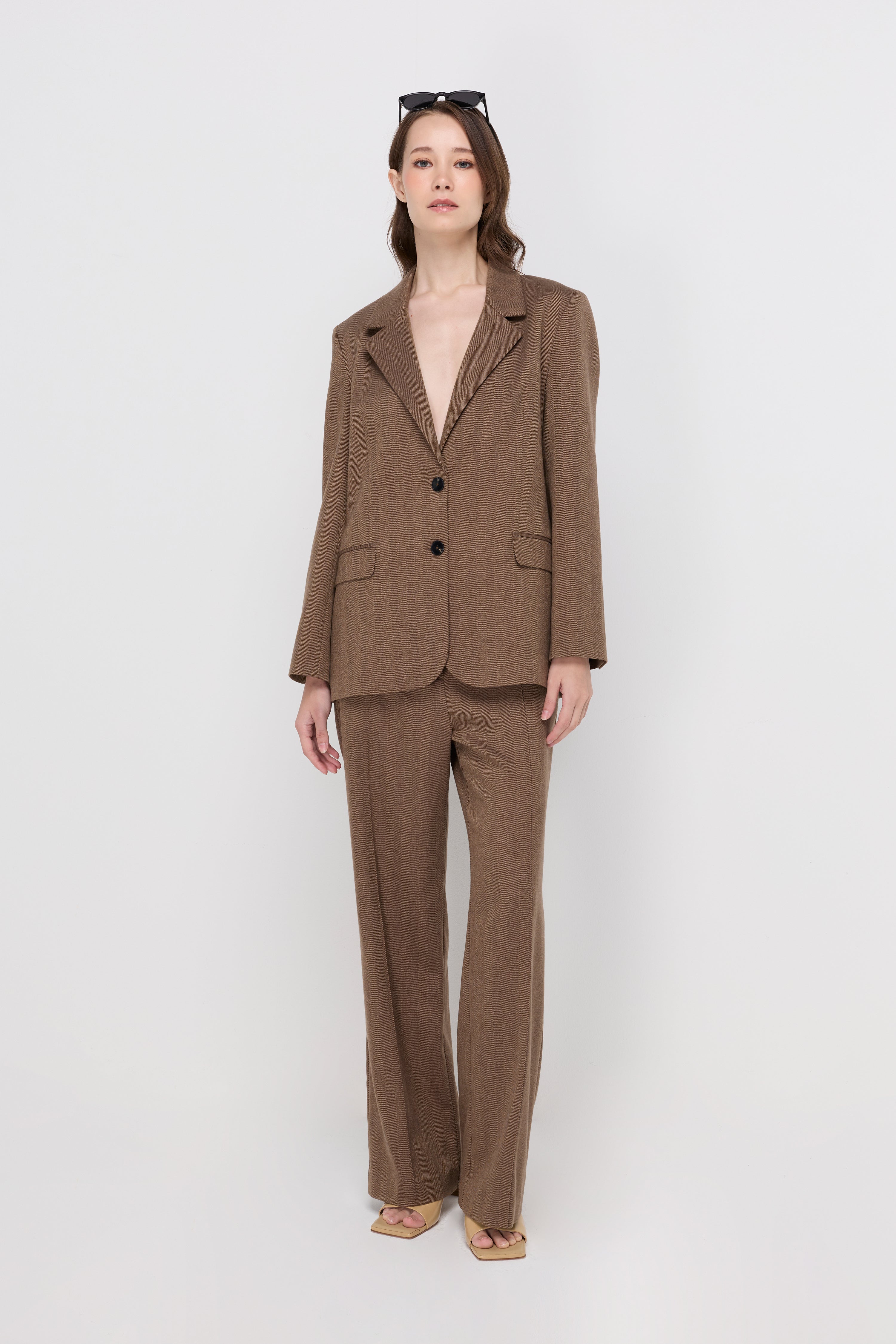 Tailored Single-Breasted Blazer Dark Brown