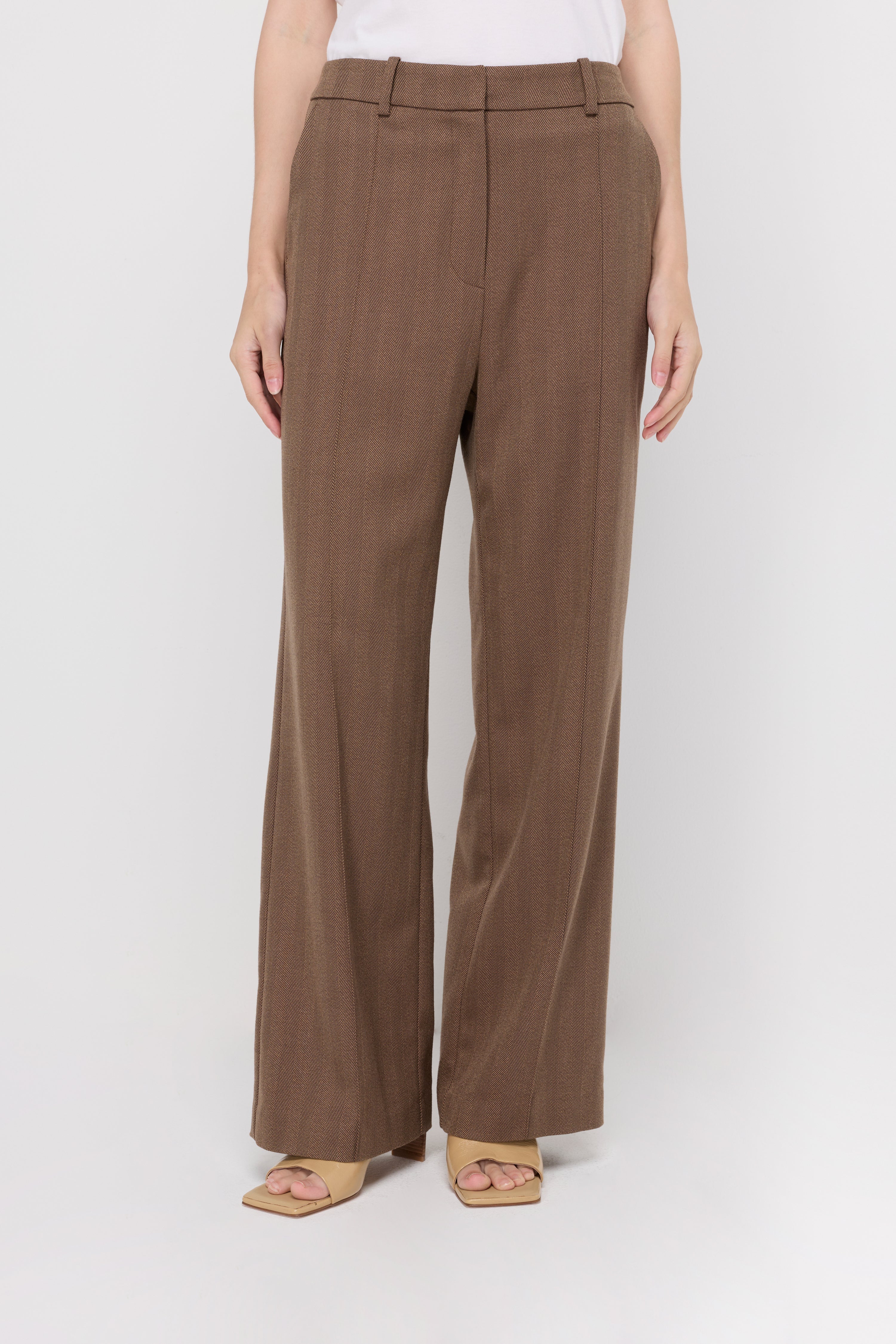 Textured Wide-Leg Trousers Dark Brown