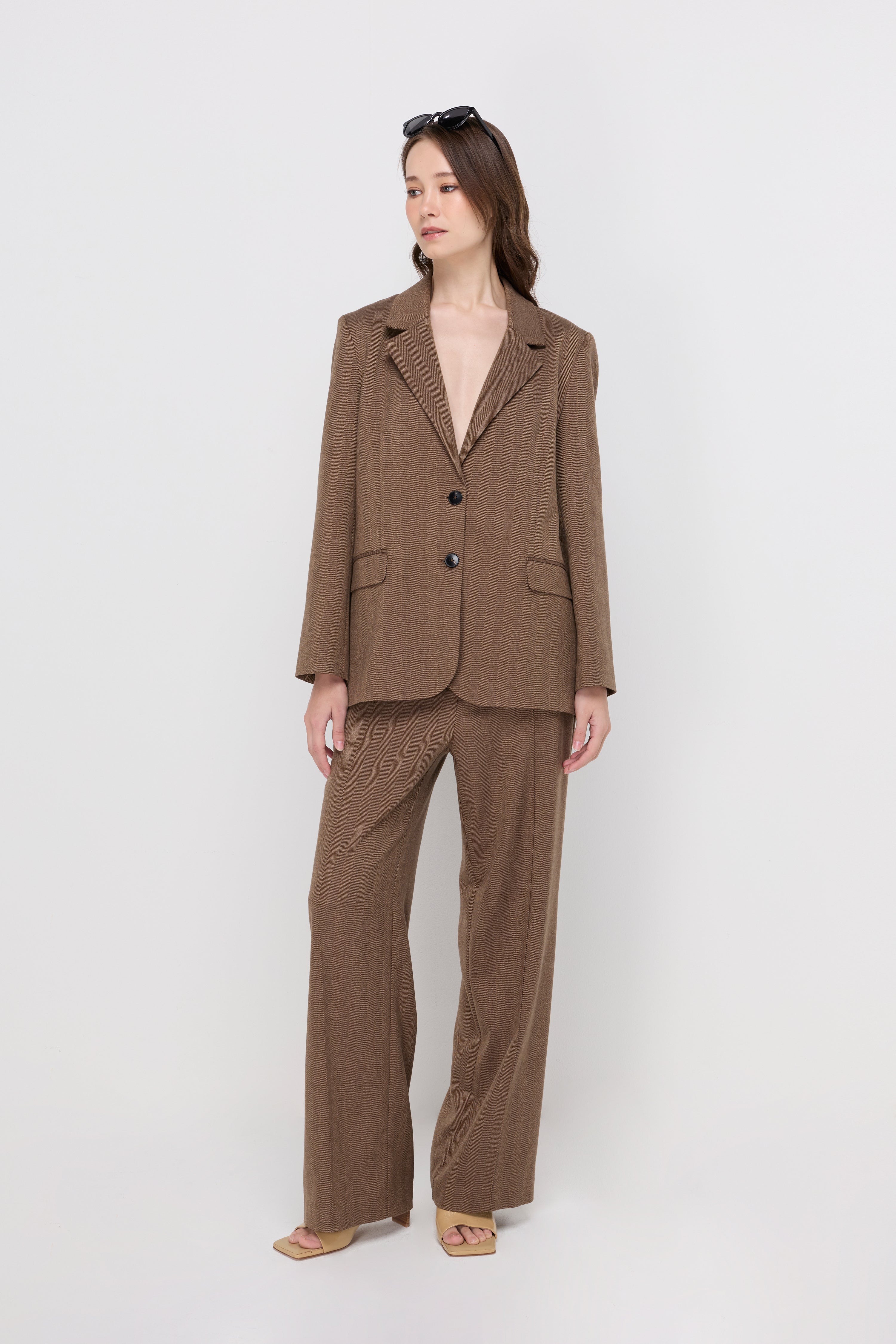 Textured Wide-Leg Trousers Dark Brown