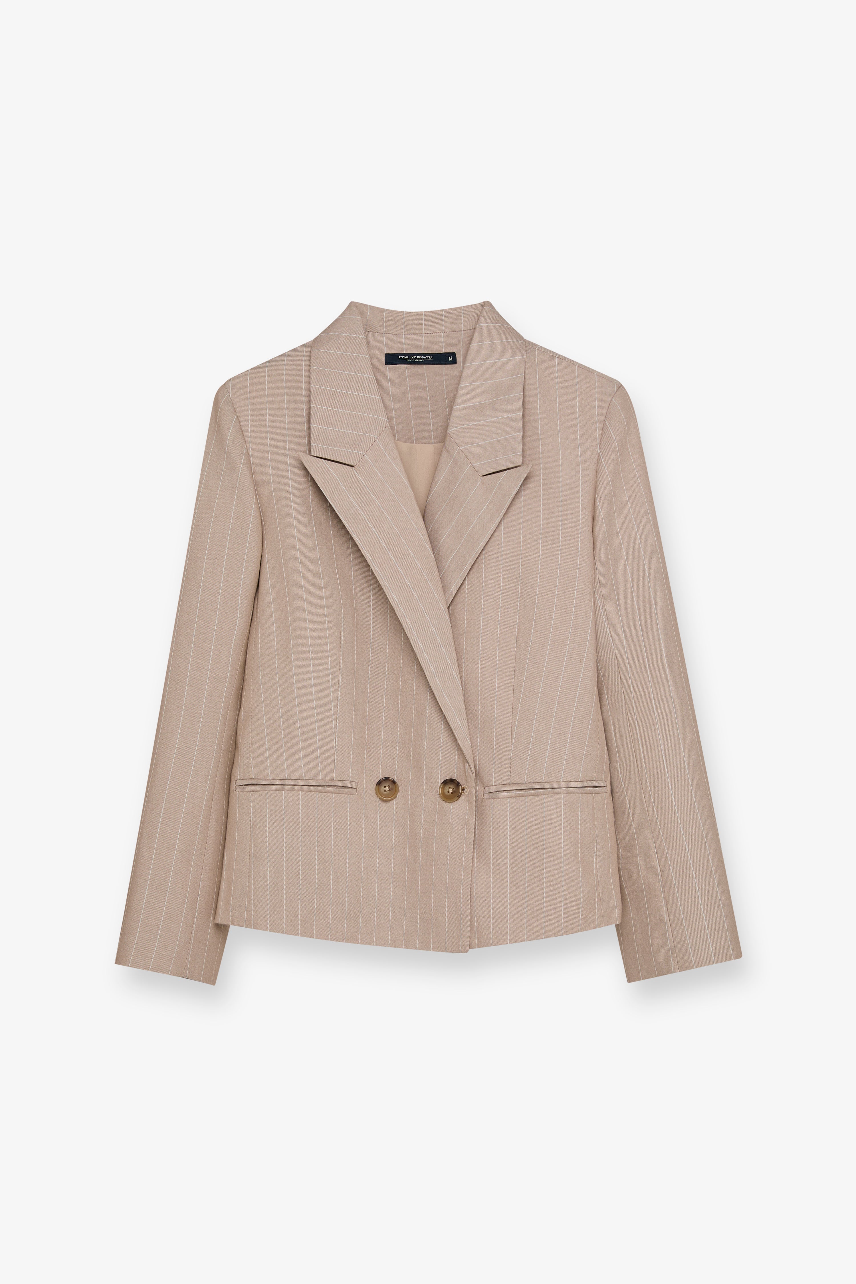 Pinstripe Double-Breasted Blazer Beige