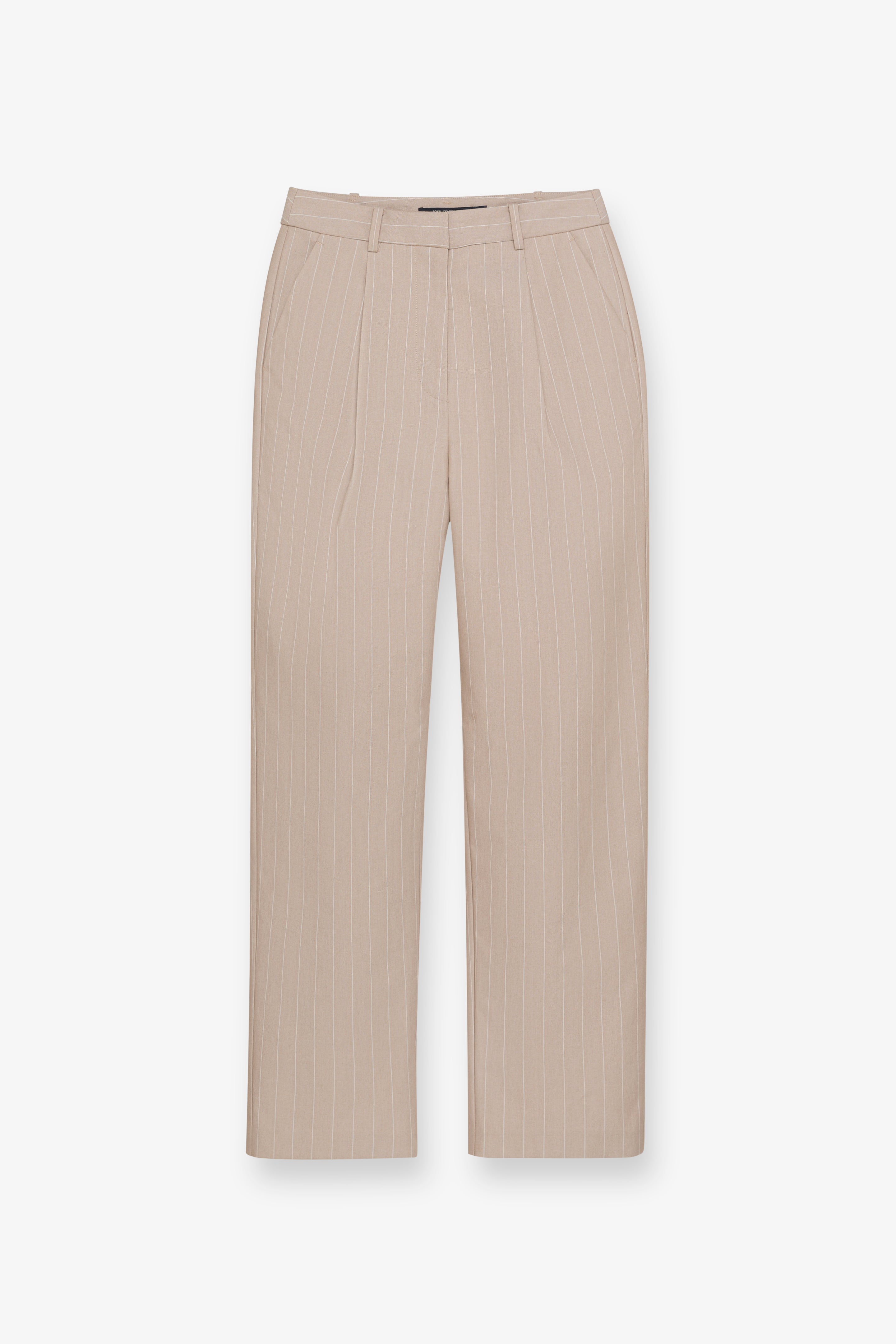 Tailored Pleated Straight-Leg Trousers Beige