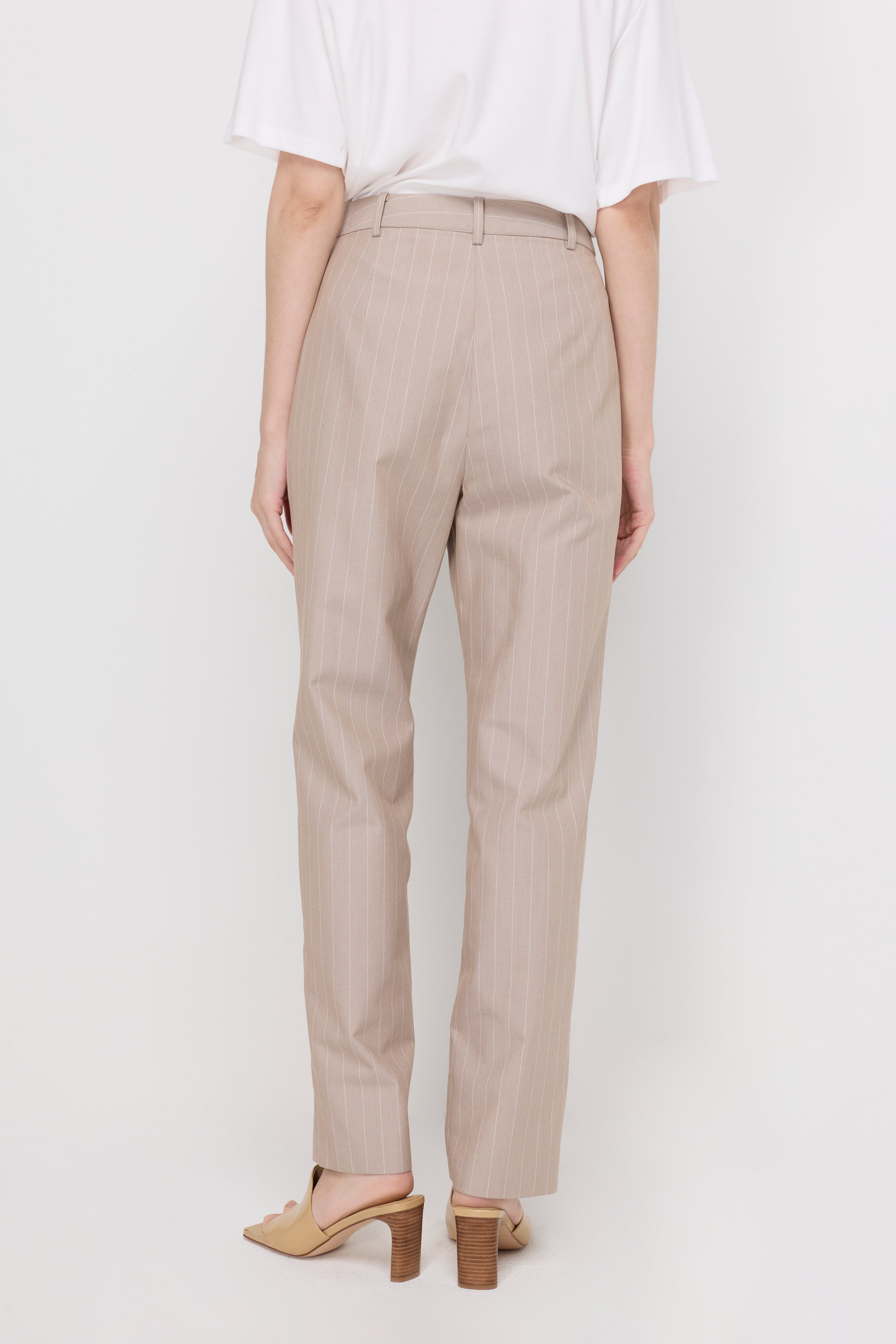 Tailored Pleated Straight-Leg Trousers Beige