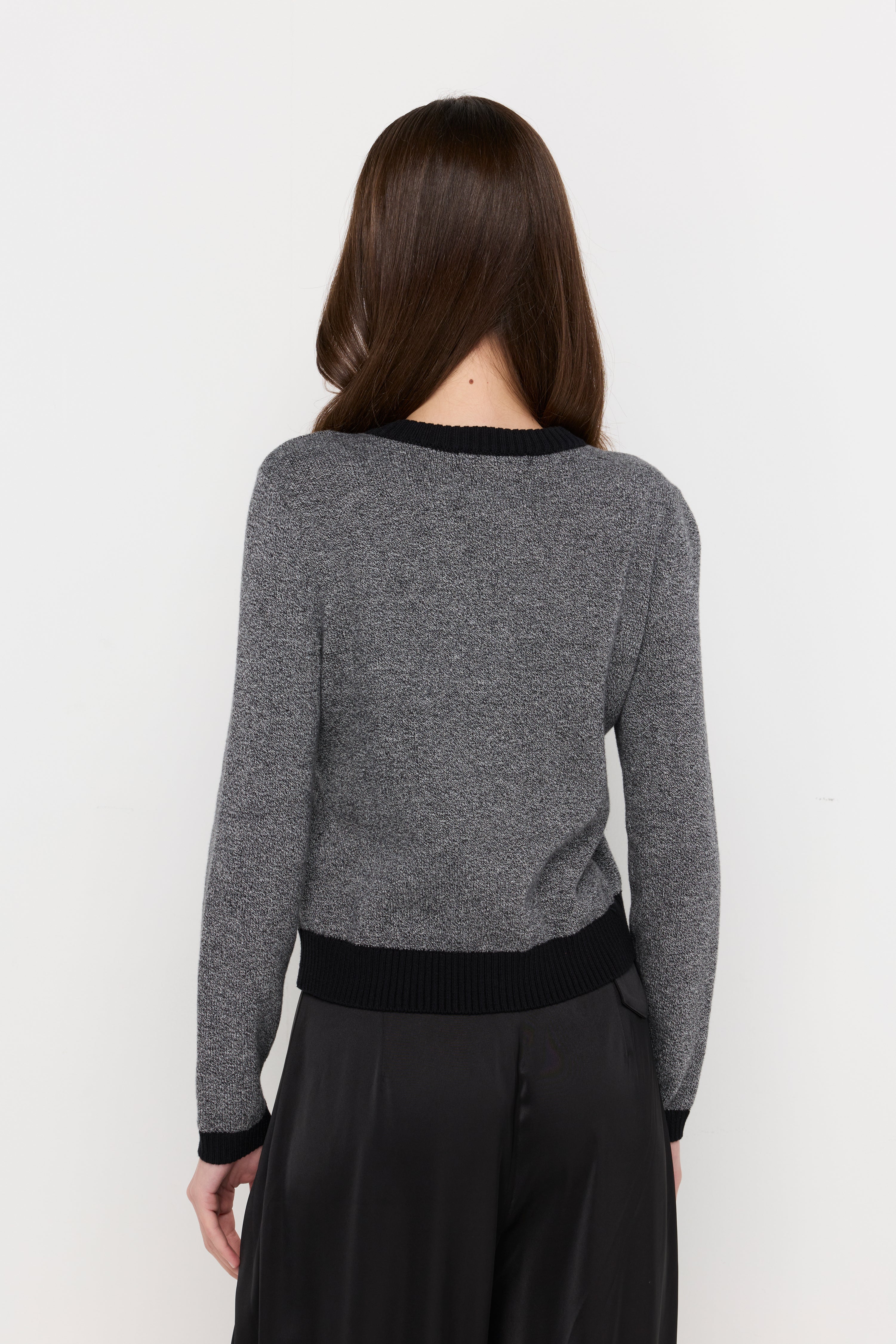 Contrast-Trim Knit Cardigan Grey