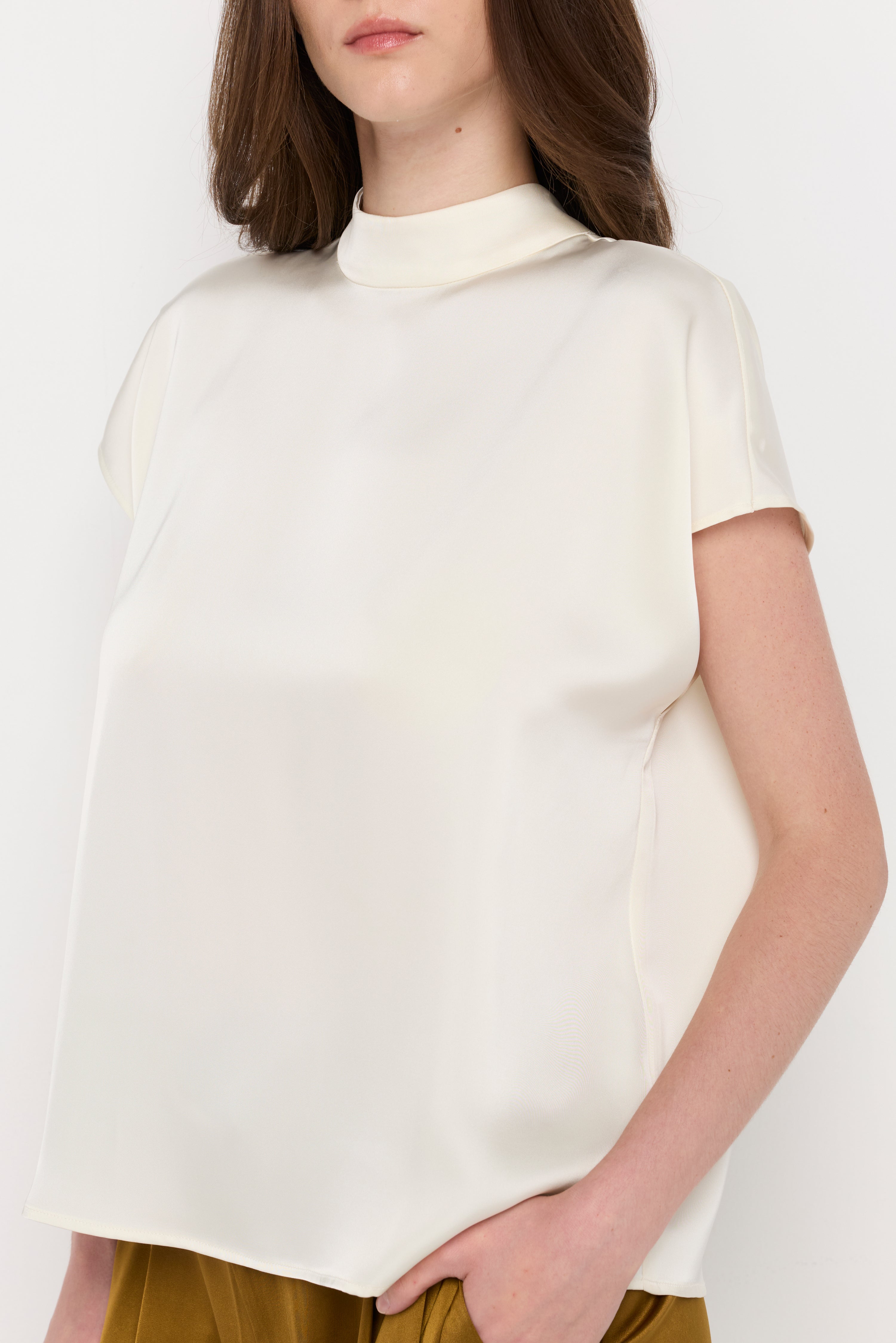 Mock Neck Cap Sleeve Top Off-White