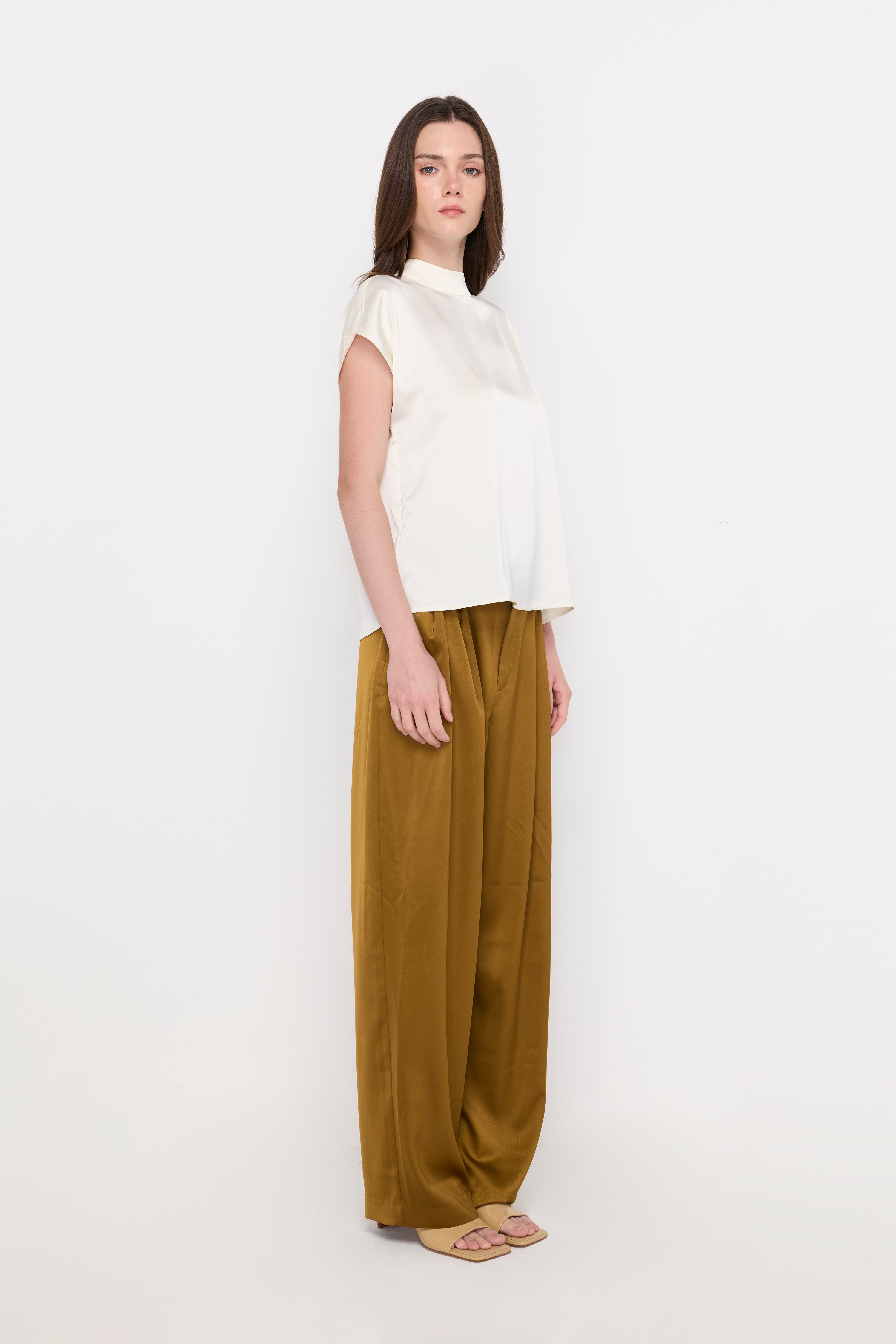 Mock Neck Cap Sleeve Top Off-White