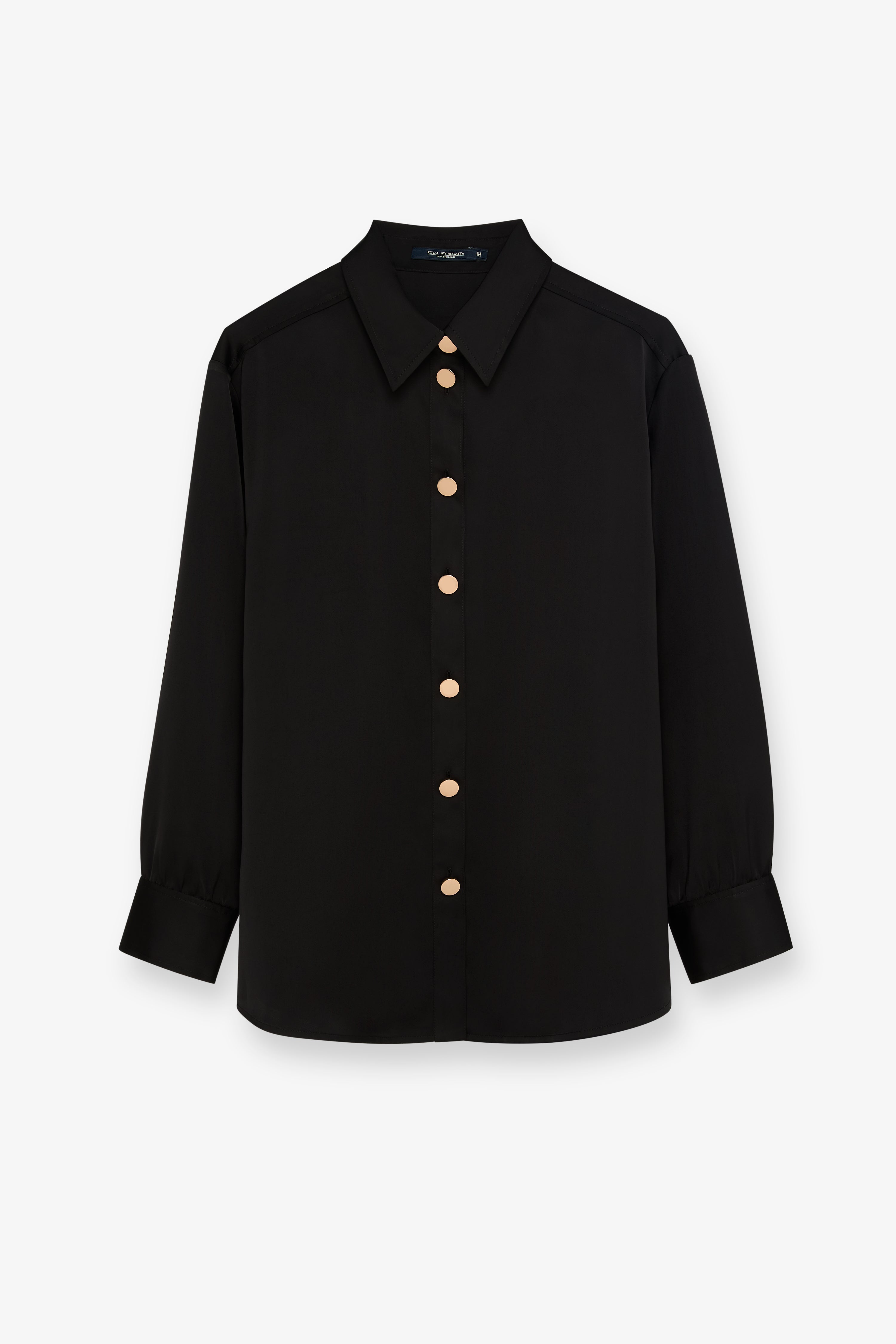 Satin Button-Front Shirt Black
