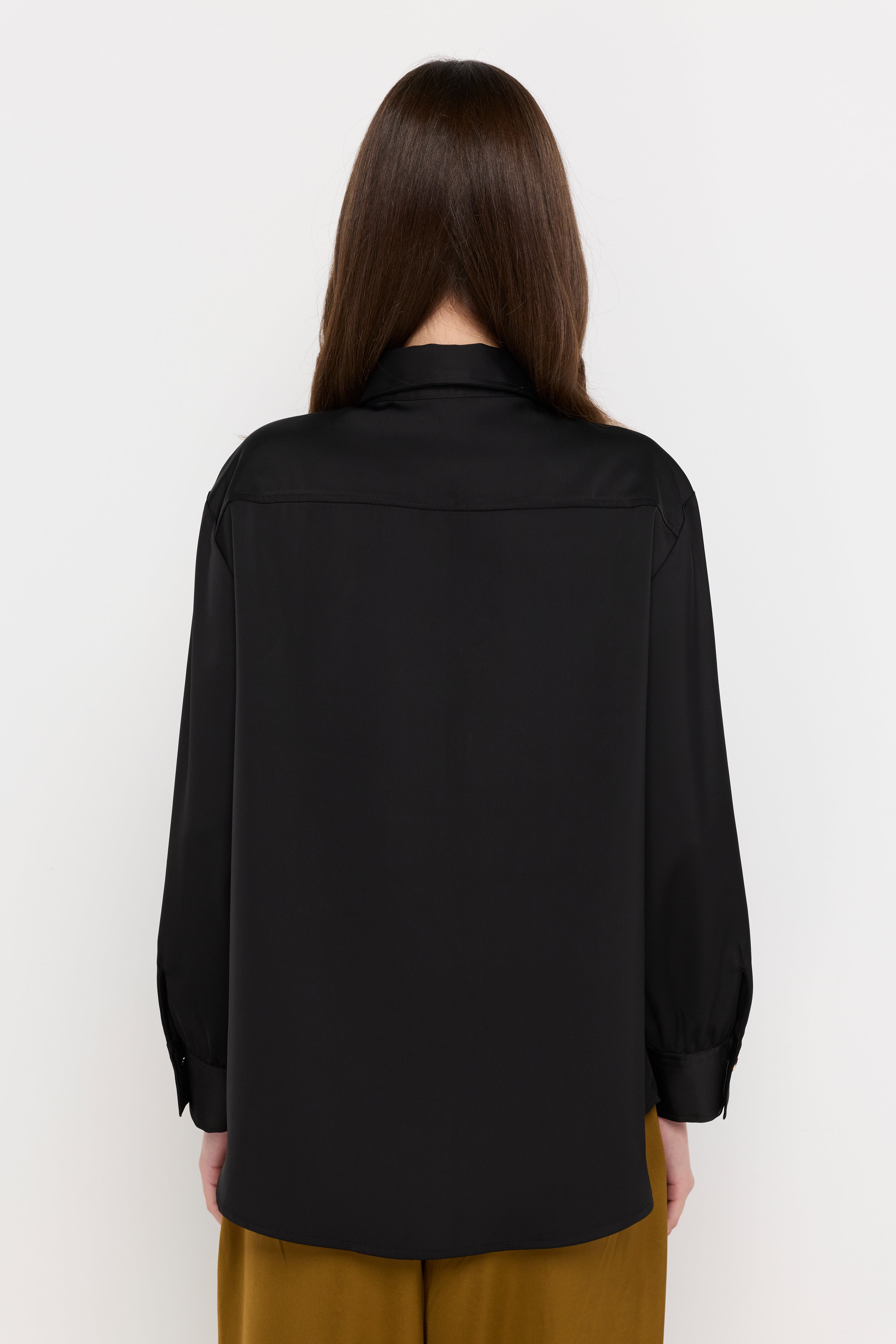 Satin Button-Front Shirt Black