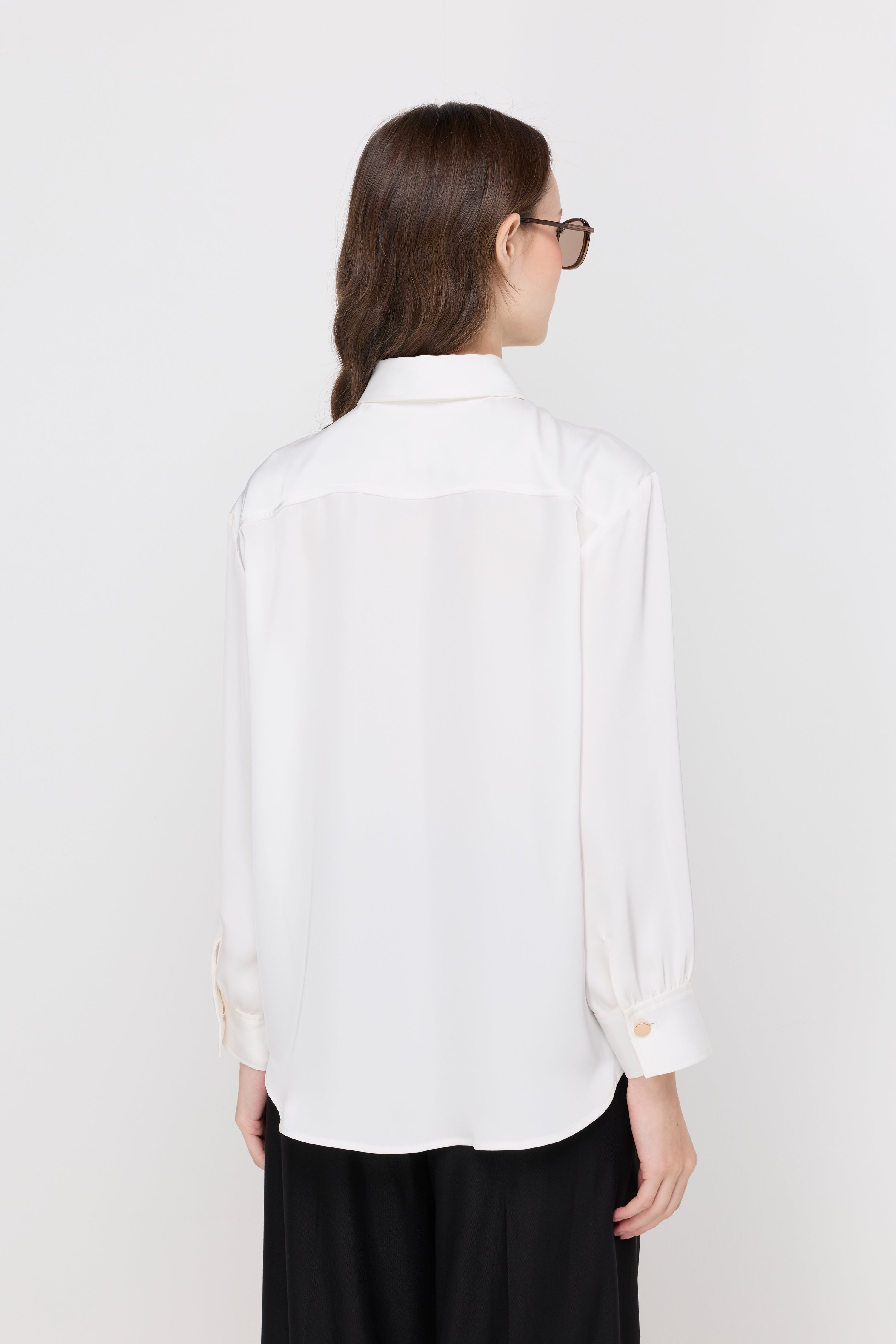 Satin Button-Front Shirt Off-White