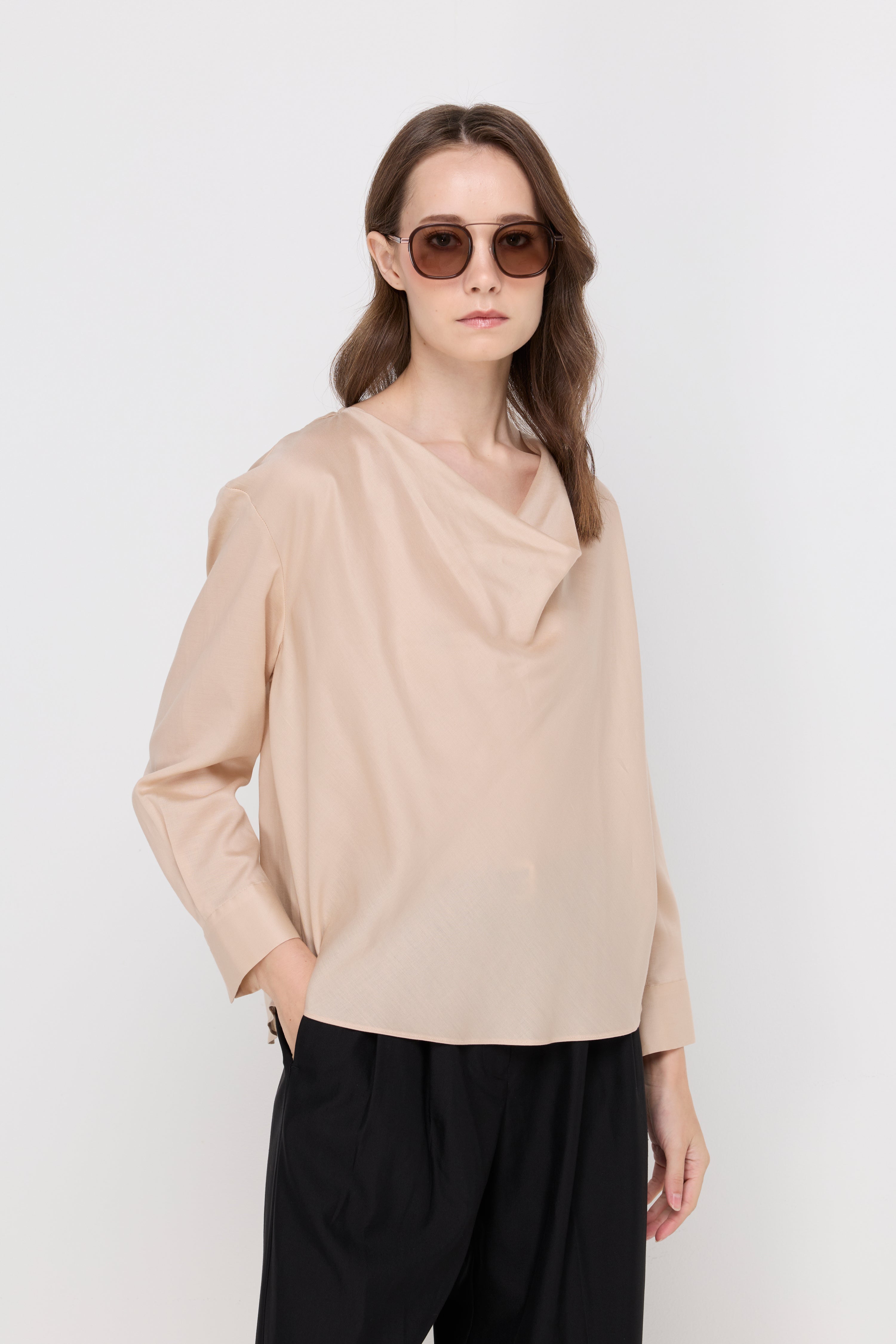Draped Cowl Neck Blouse Off-White