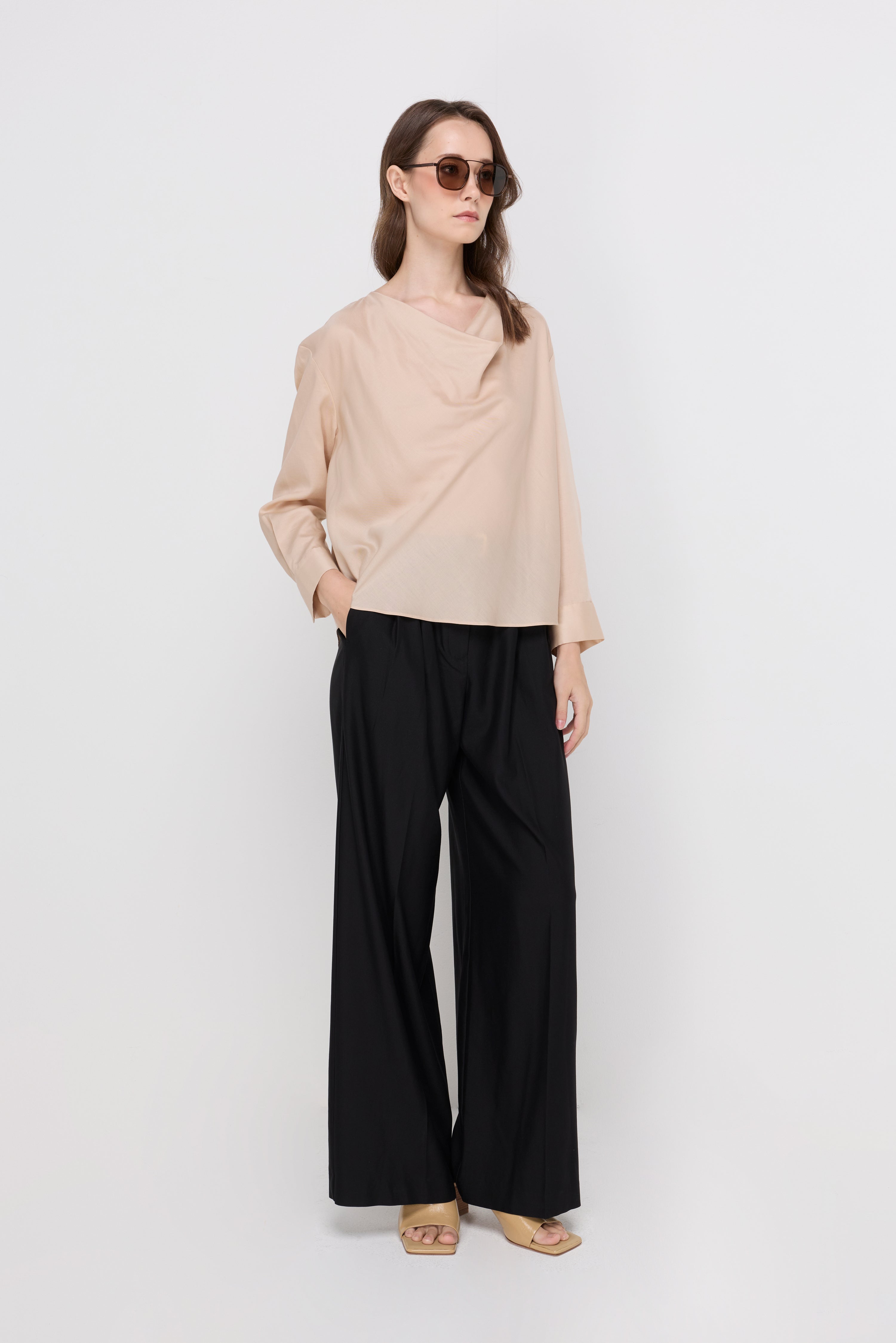 Draped Cowl Neck Blouse Off-White