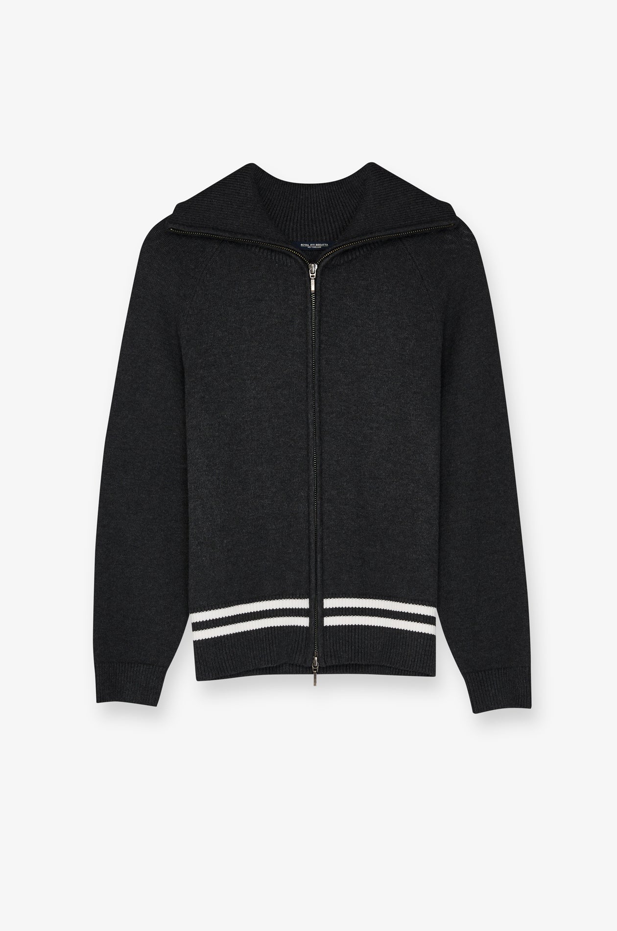 Ribbed Knit Zip-Up Hooded Cardigan Top Dyed Grey
