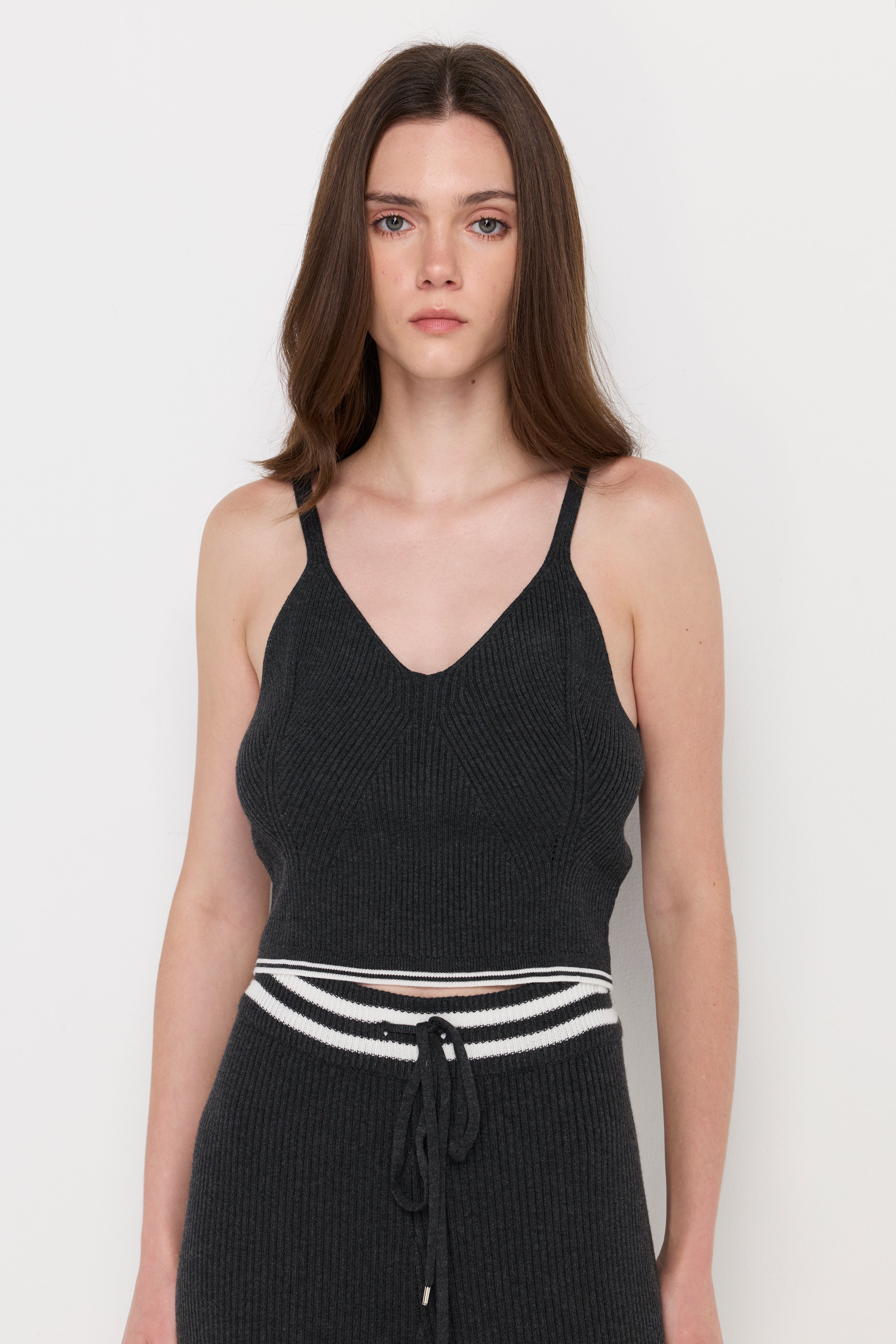 Ribbed Knit Camisole Top Top Dyed Grey