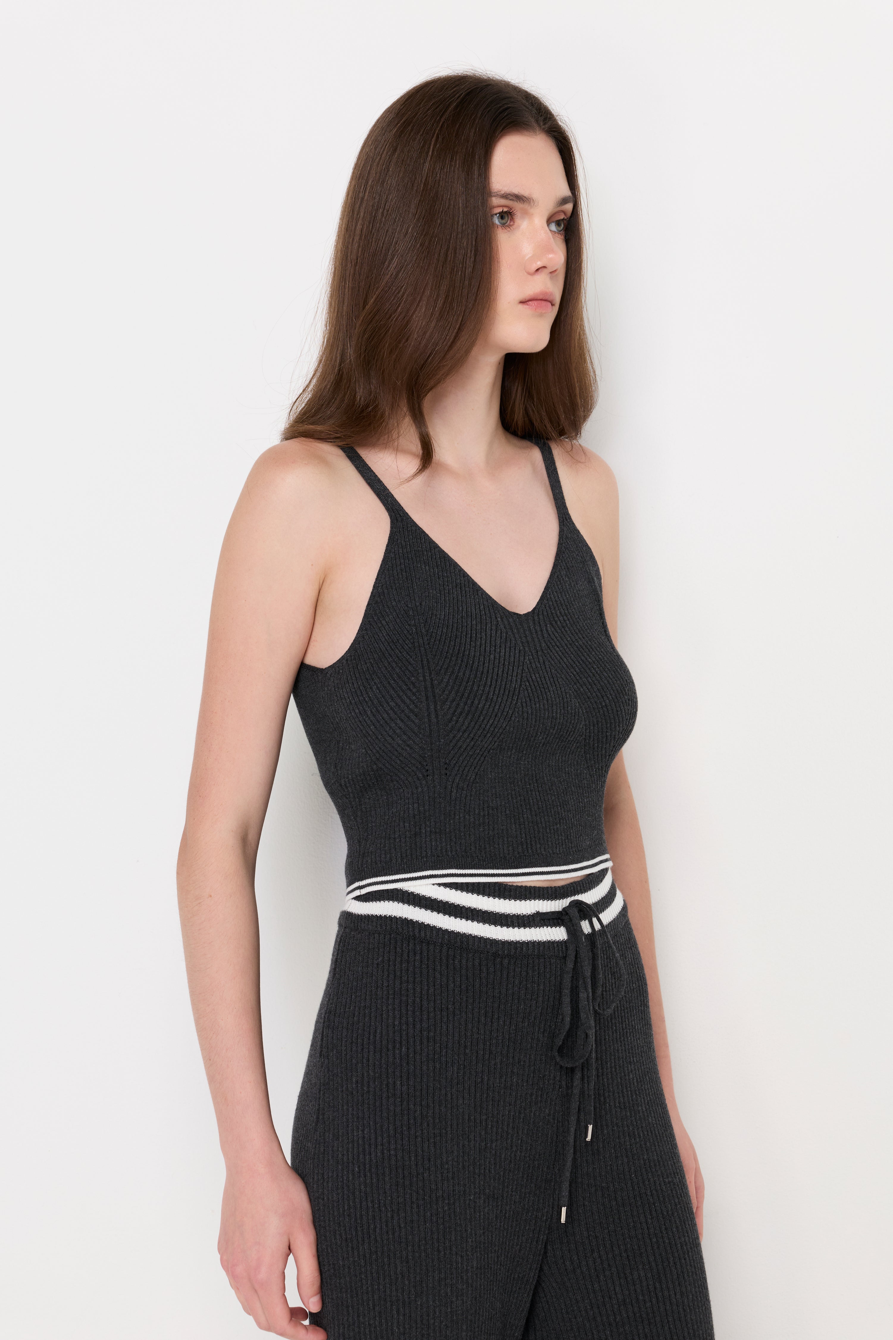 Ribbed Knit Camisole Top Top Dyed Grey